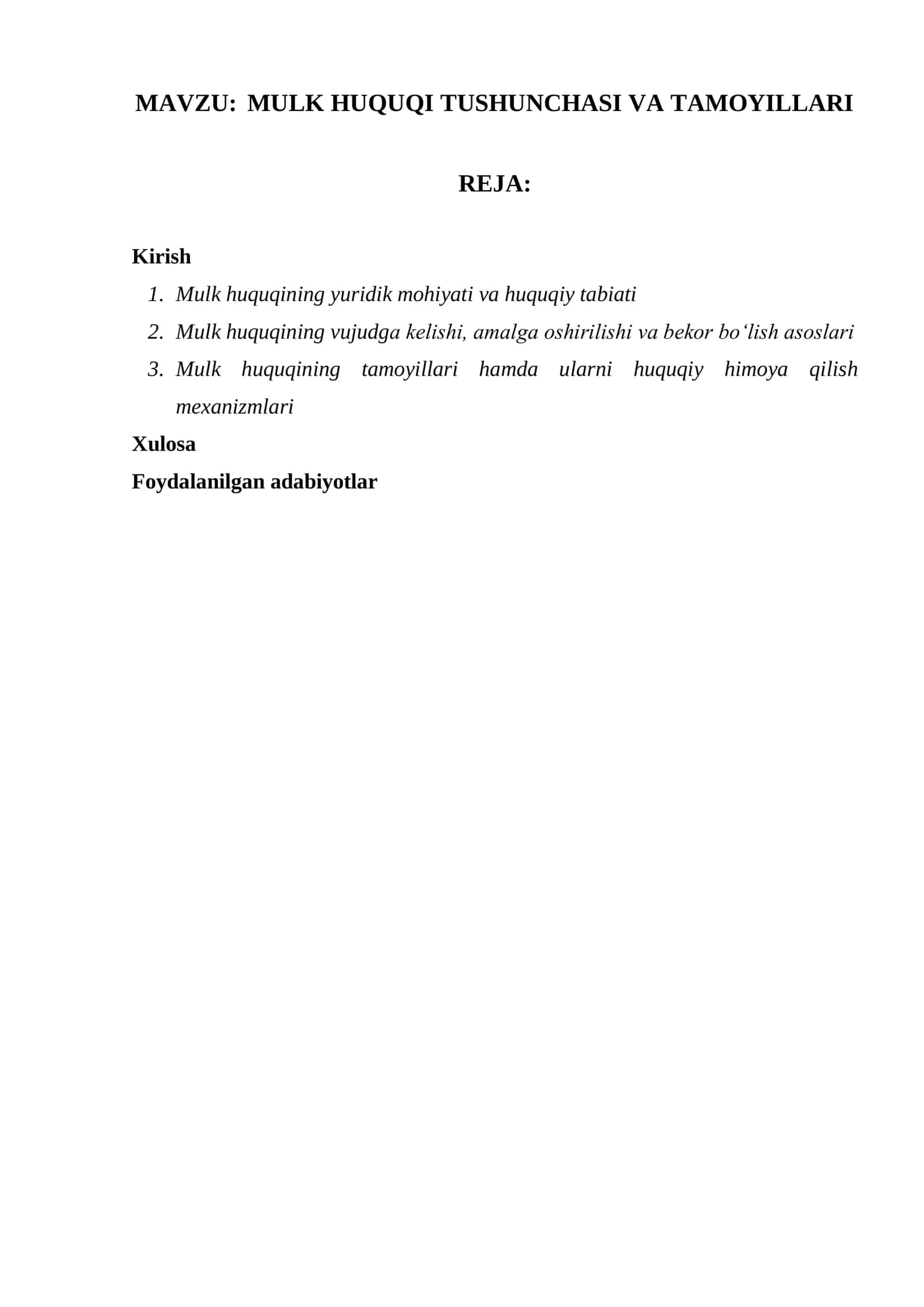 MULK HUQUQI TUSHUNCHASI VA TAMOYILLARI 1