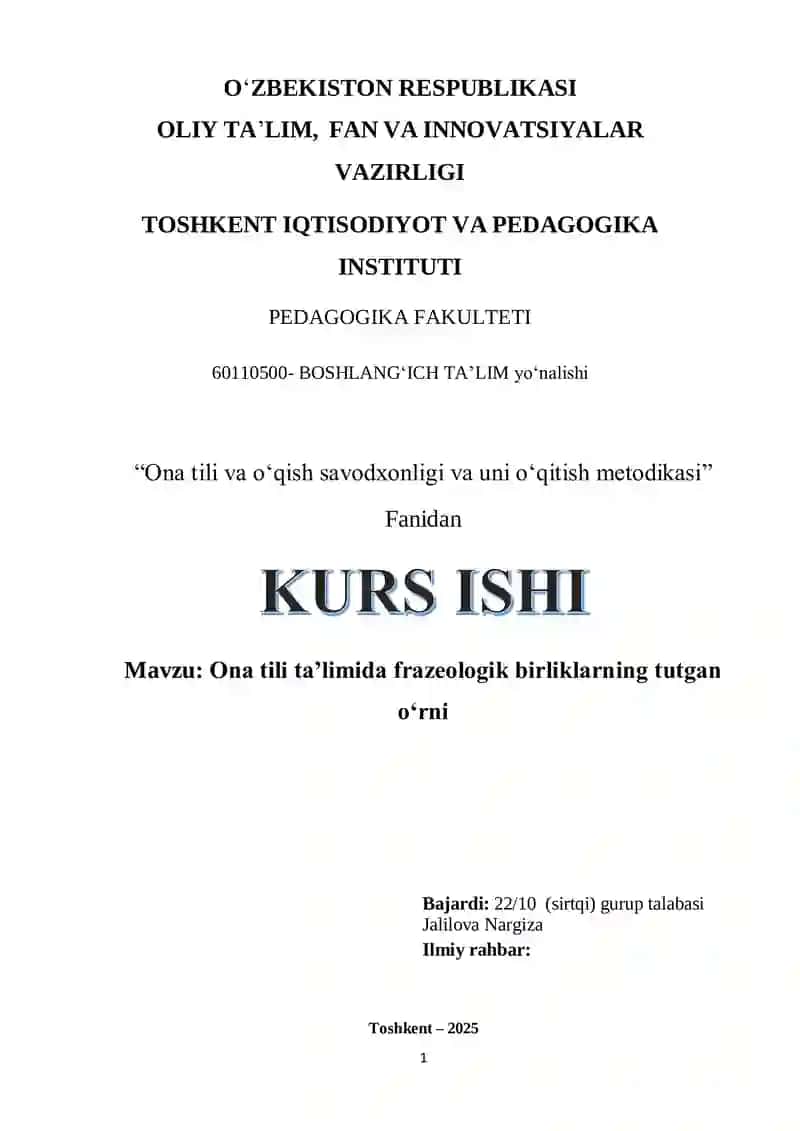 Ona tili ta’limida frazeologik birliklarning tutgan oʻrni