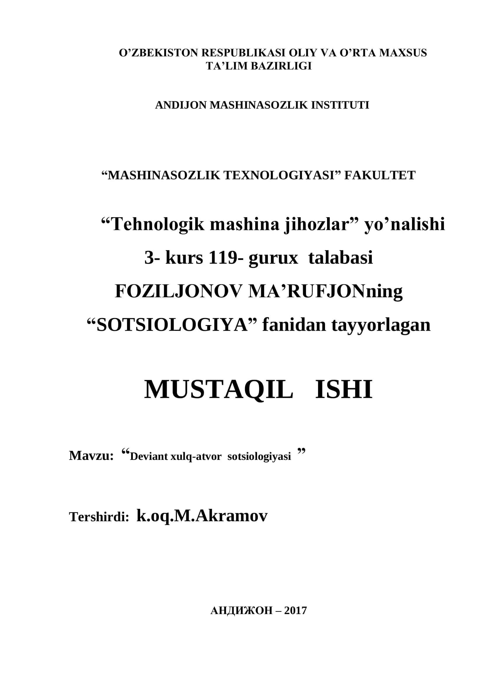 Deviant xulq-atvor sotsiologiyasi 1