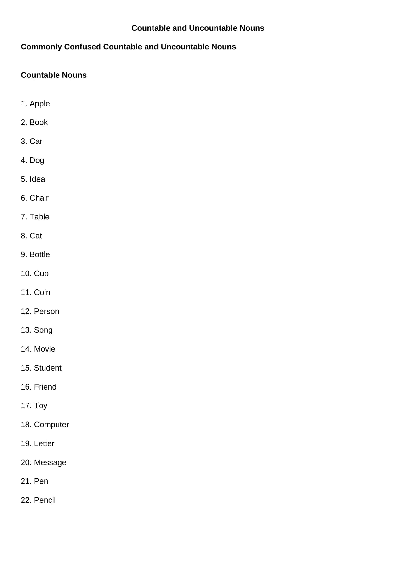 Countable and Uncountable Nouns 1