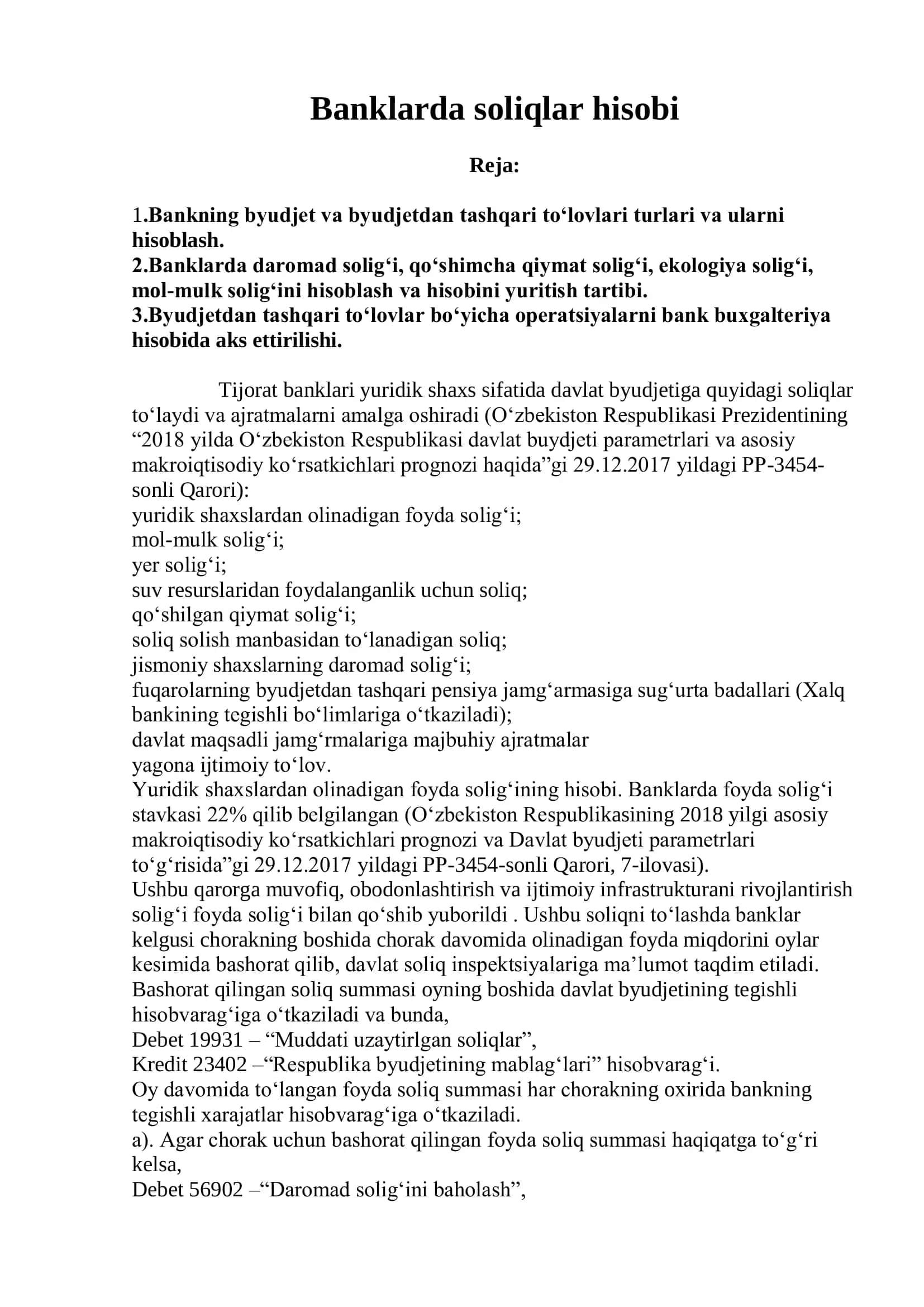 Banklarda soliqlar hisobi 1