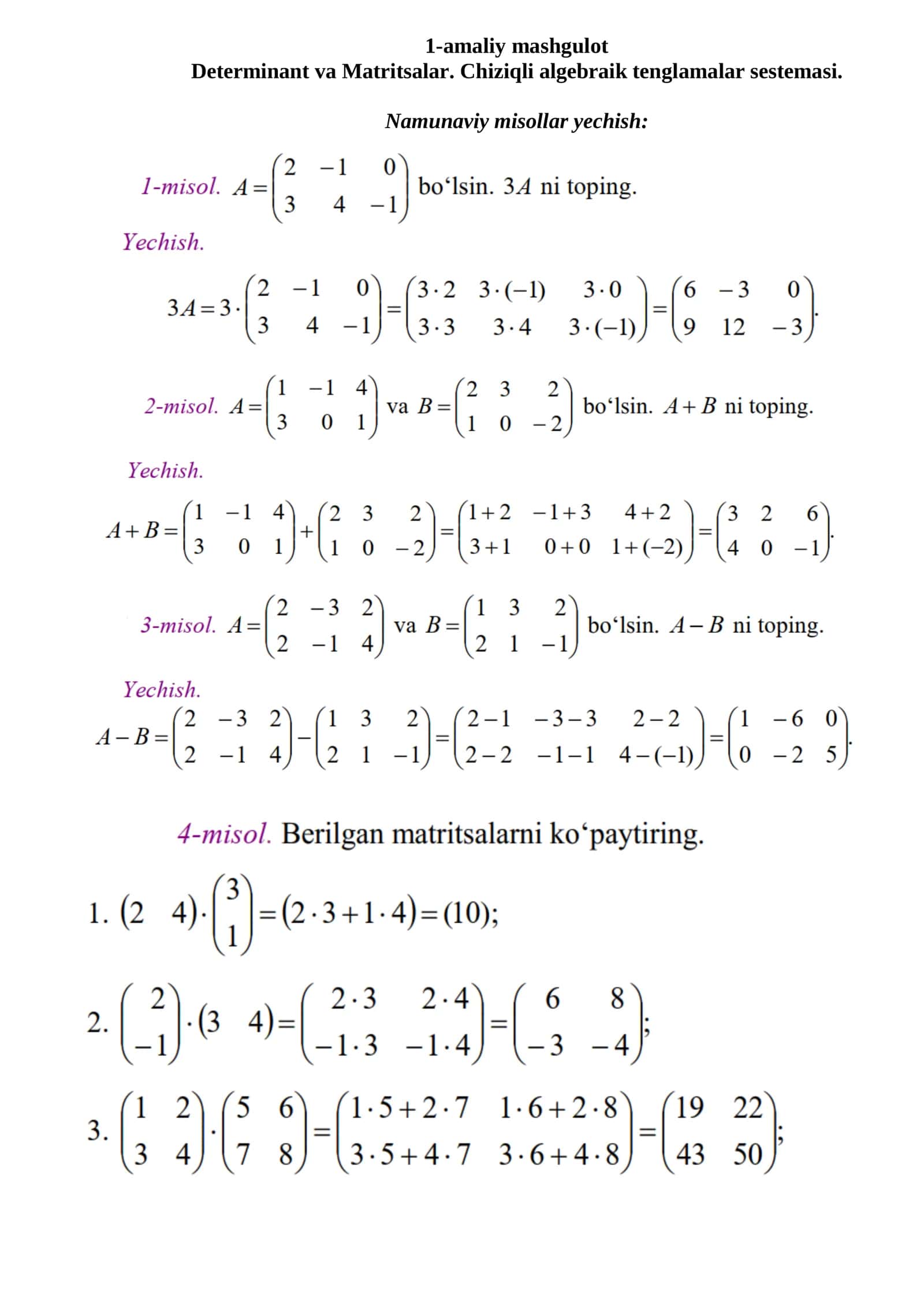 Determinant va Matritsalar 1