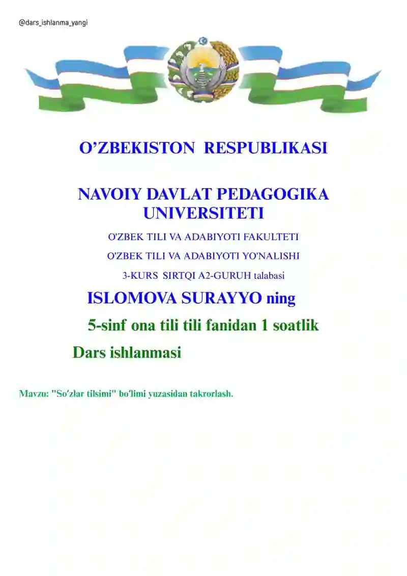 "Soʻzlar tilsimi" boʻlimi yuzasidan takrorlash