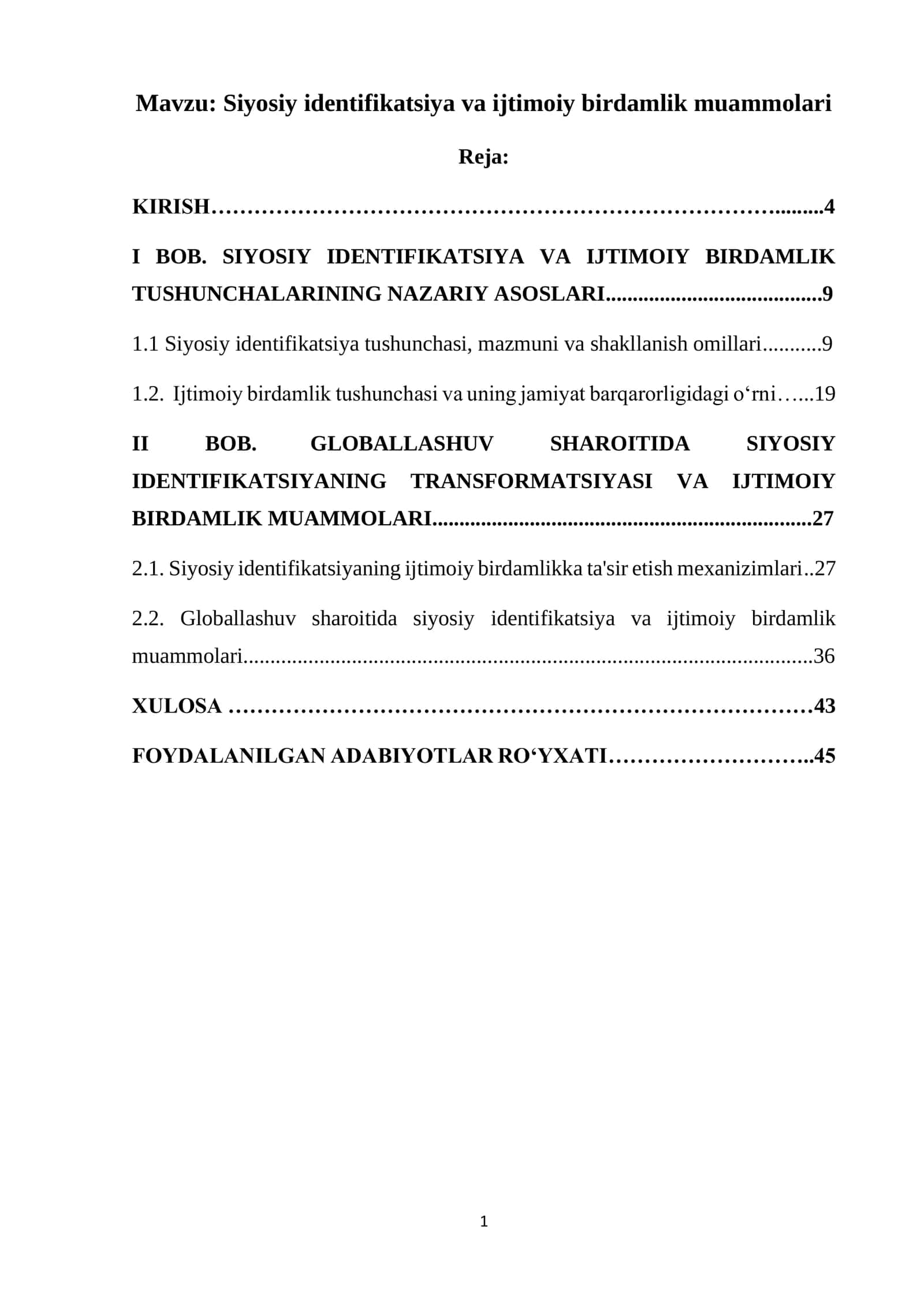 Siyosiy identifikatsiya va ijtimoiy birdamlik muammolari 1