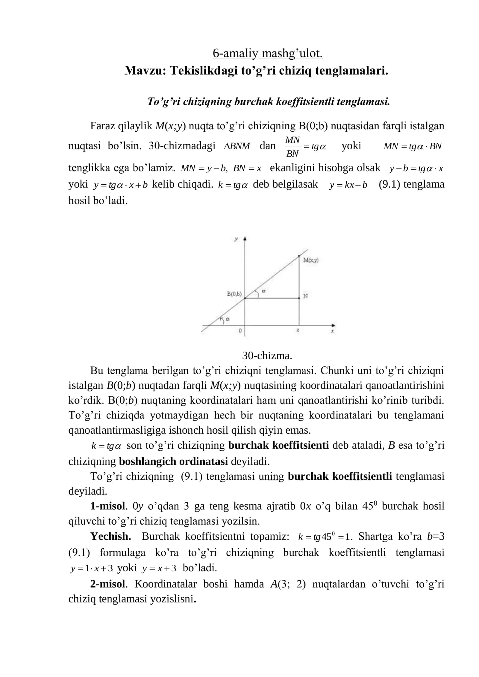 Tekislidagi to’g’ri chiziq tenglamalari 1