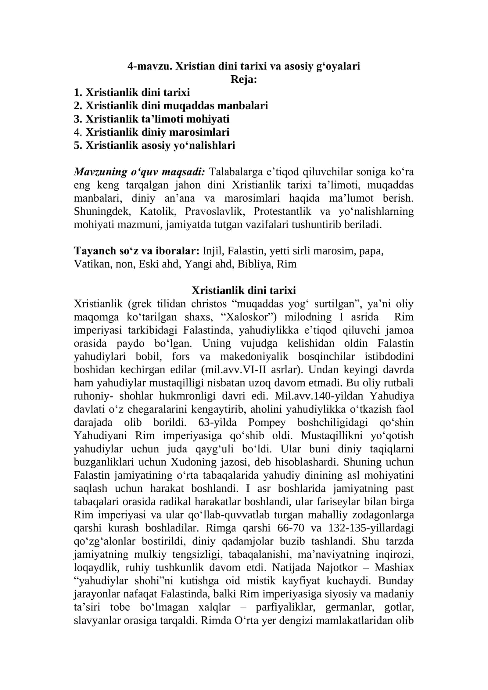 Xristian dini tarixi va asosiy g‘oyalari 1