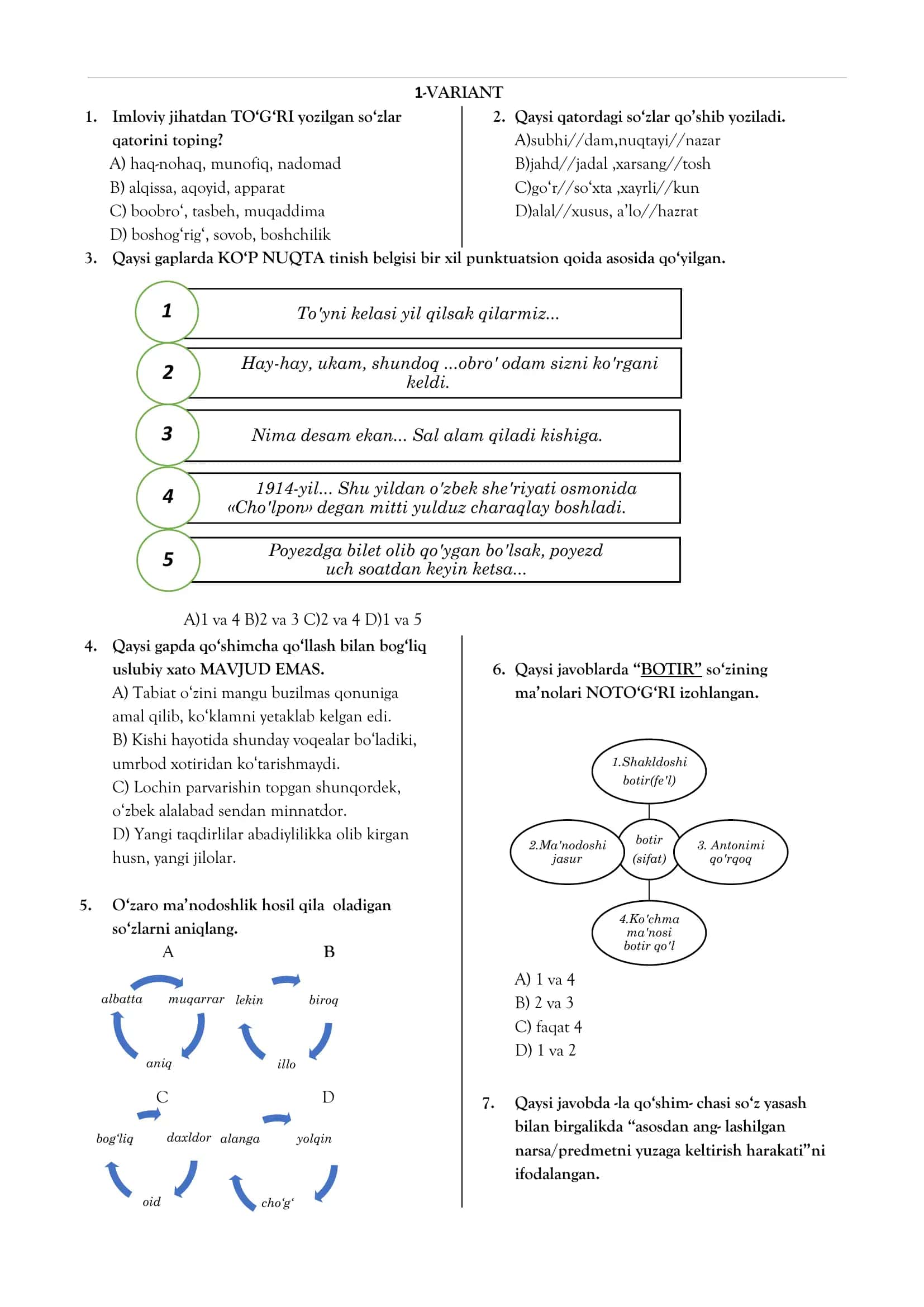 Ona tili test dtm 1