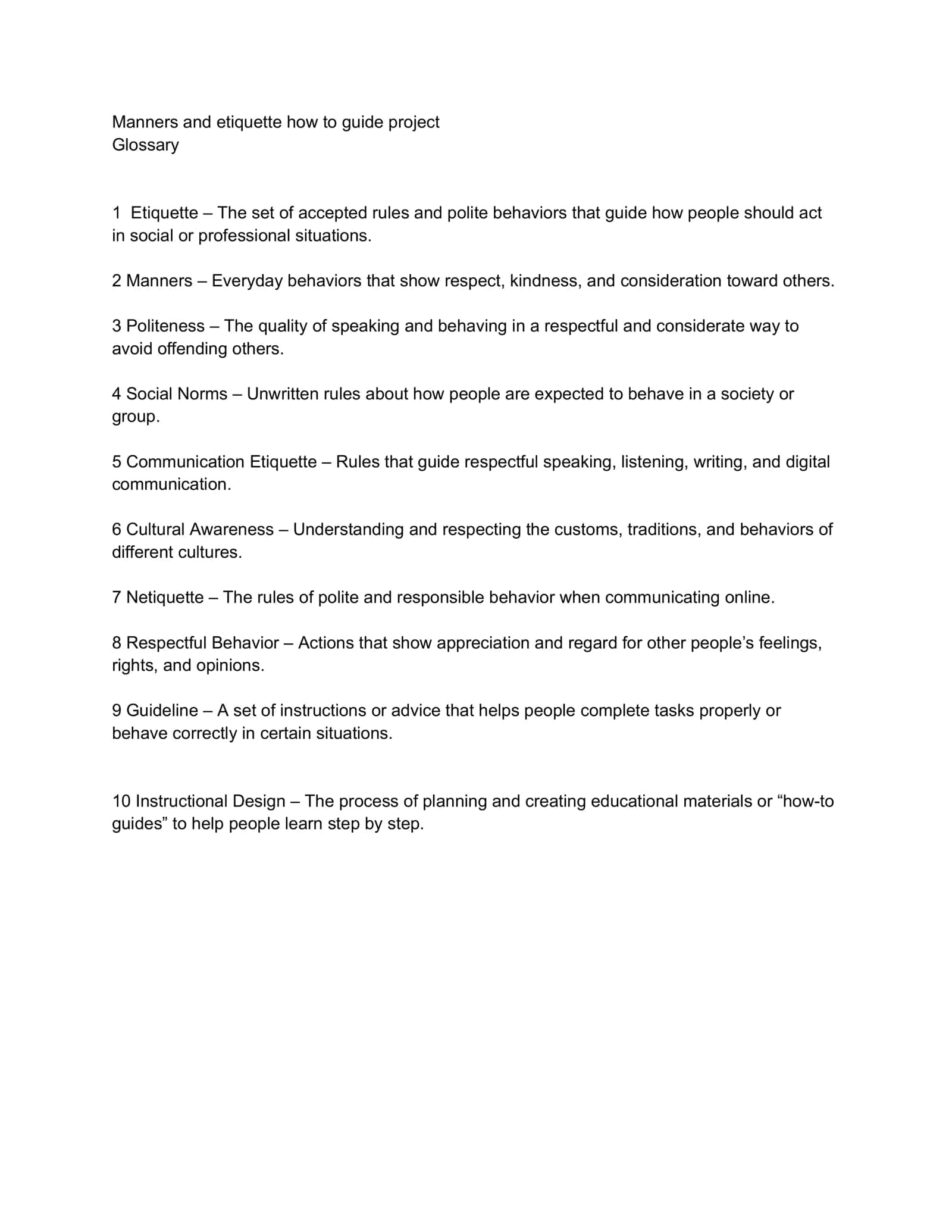 Manners and etiquette how to guide project 1
