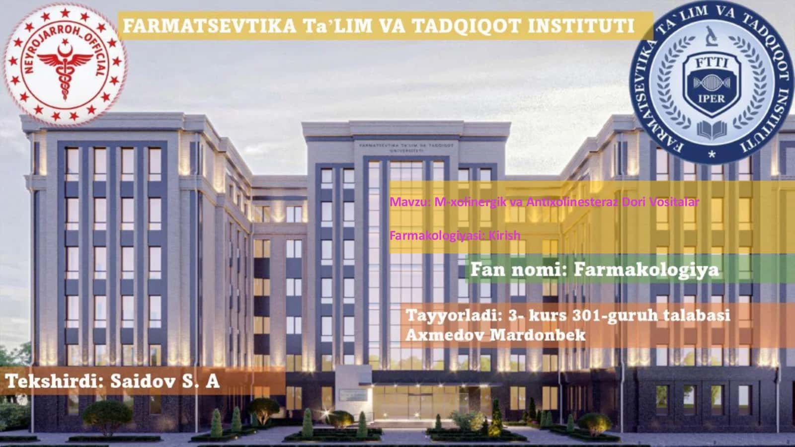 M-xolinergik va Antixolinesteraz Dori Vositalar 1