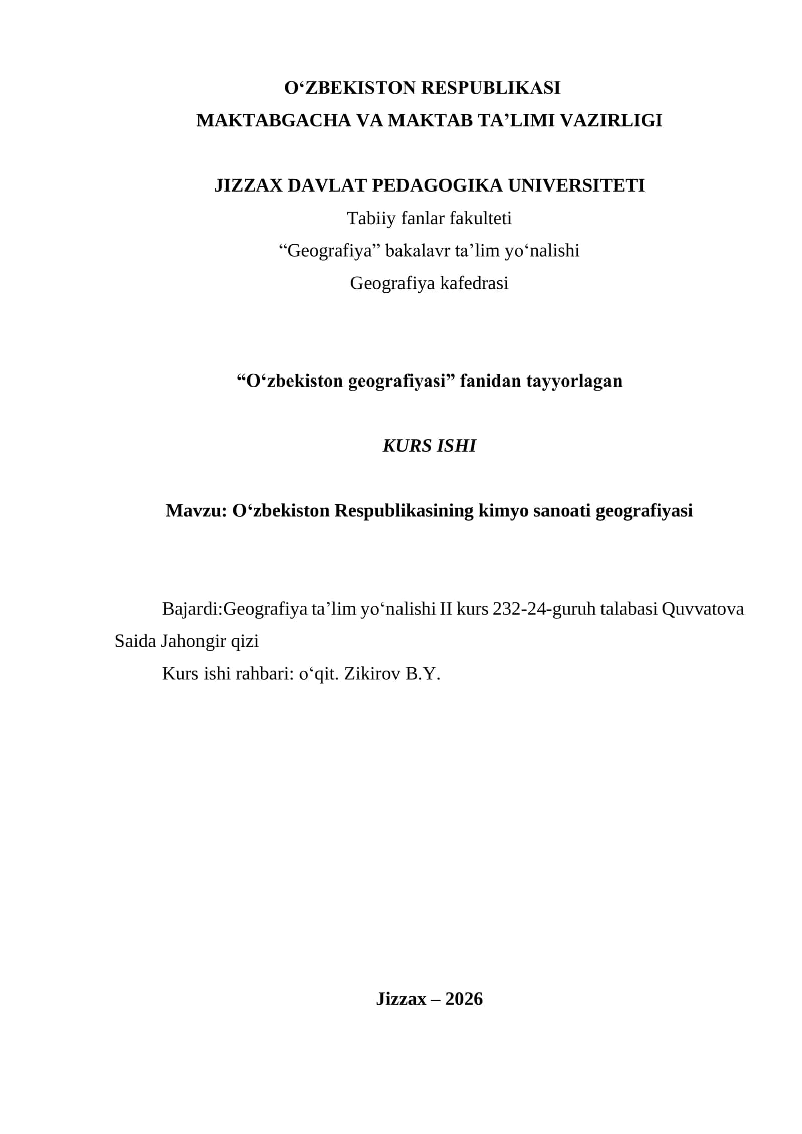 O‘zbekiston Respublikasining kimyo sanoati geografiyasi 1