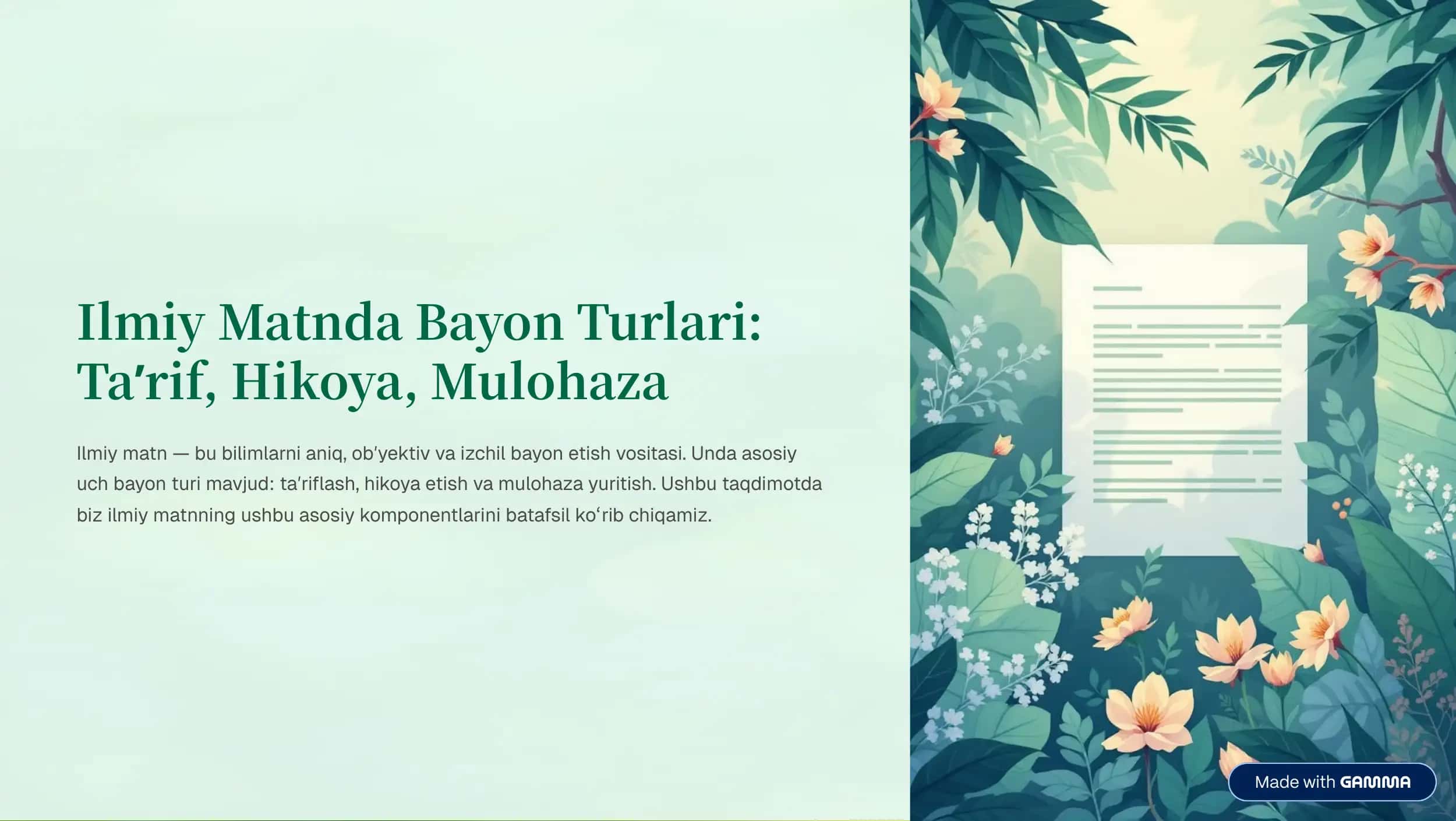 Ilmiy Matnda Bayon Turlari: Ta¾rif, Hikoya, Mulohaza 1