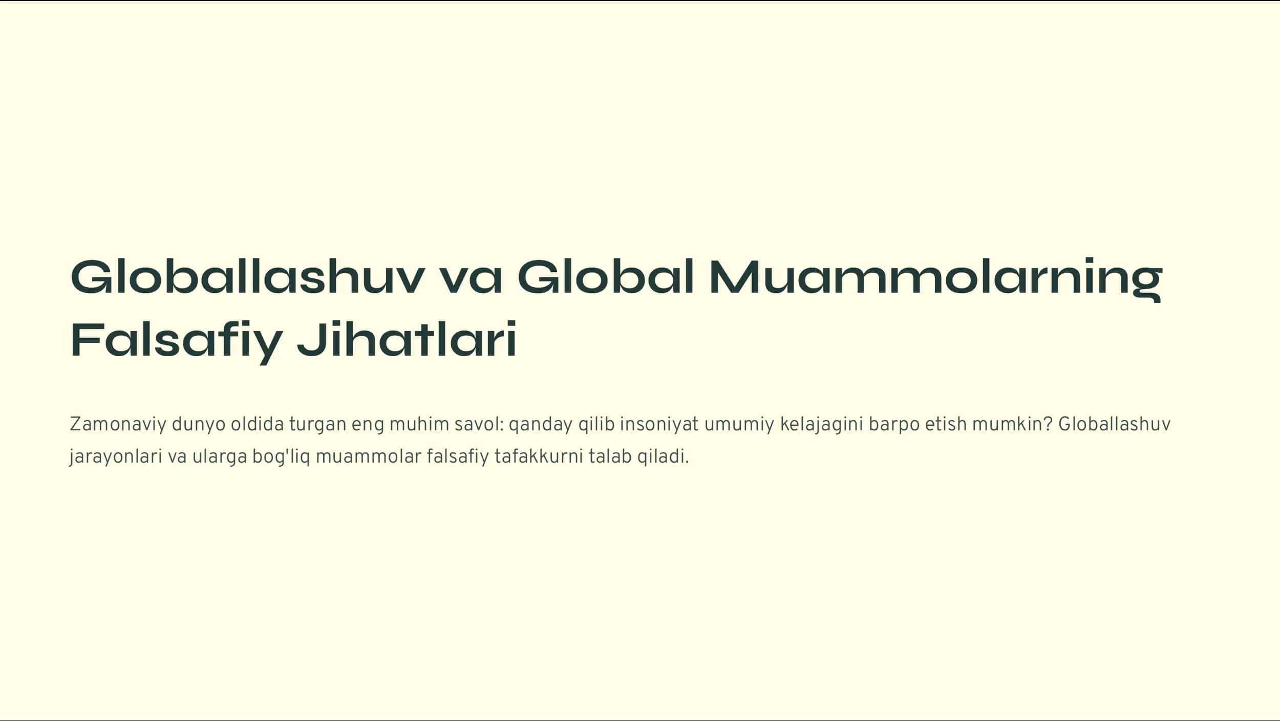 Globallashuv va Global Muammolarning Falsafiy Jihatlari 1