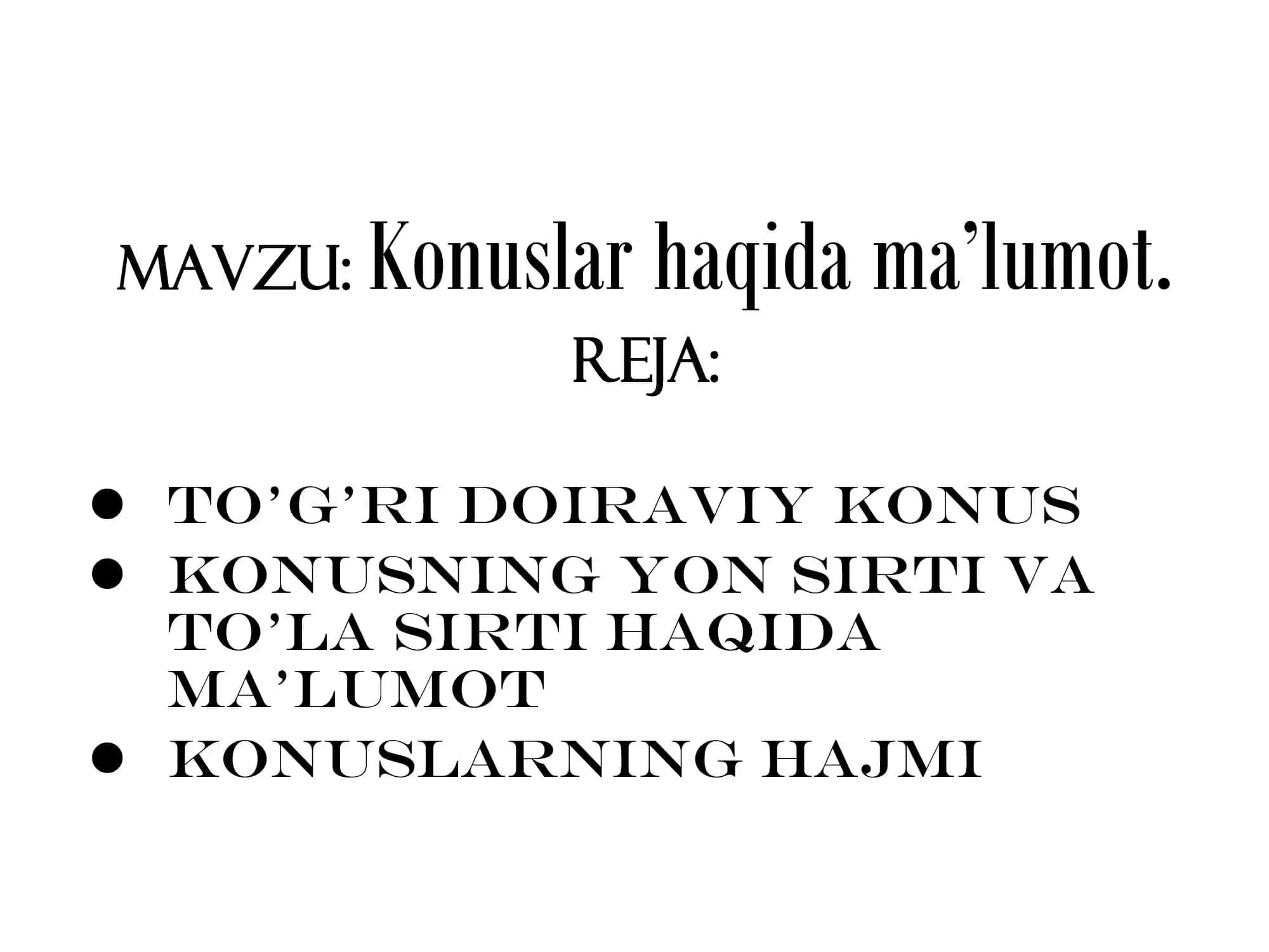 Konuslar haqida ma’lumot 1