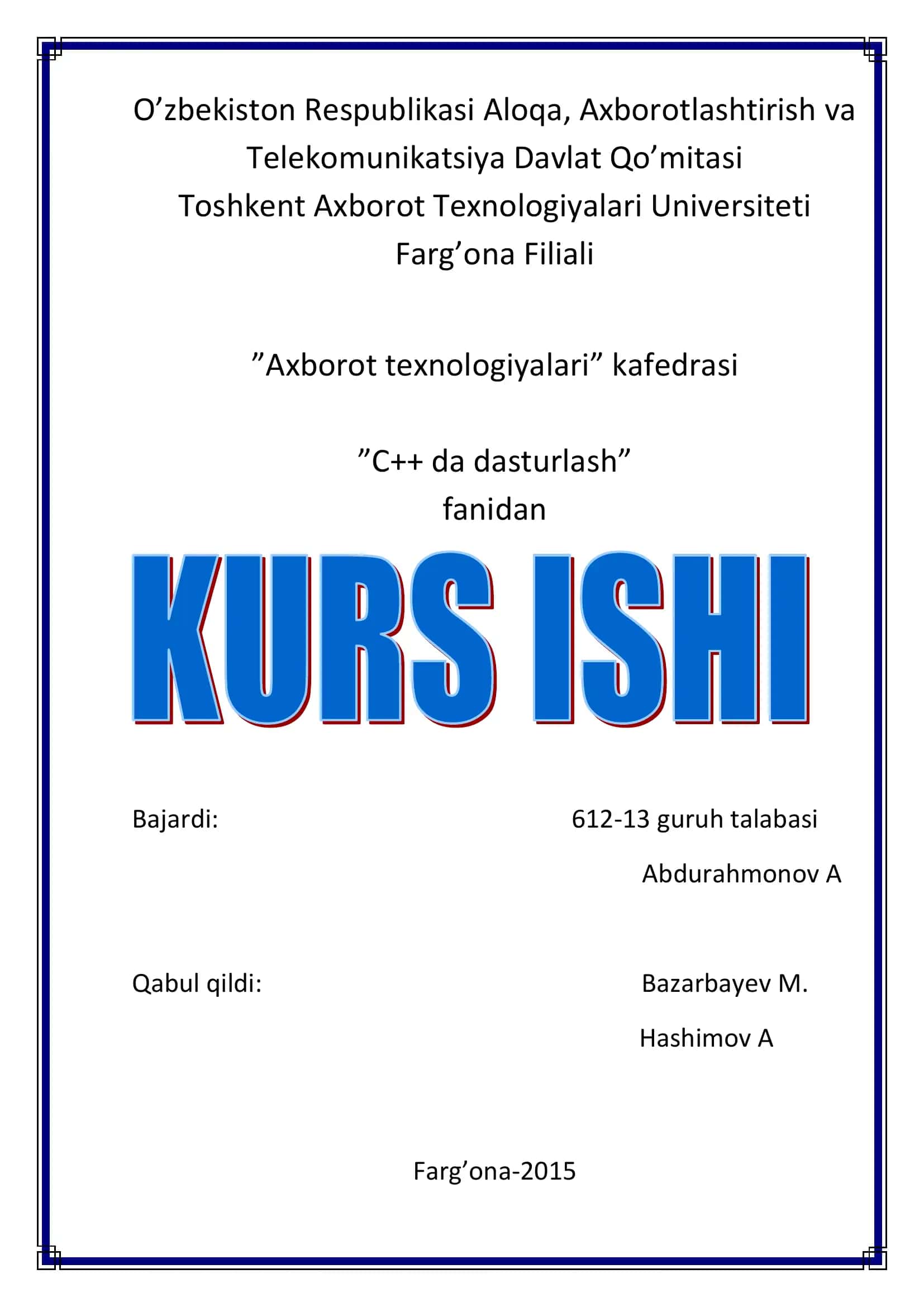 Texnik xizmat axborot tizimi elementini yaratish 1