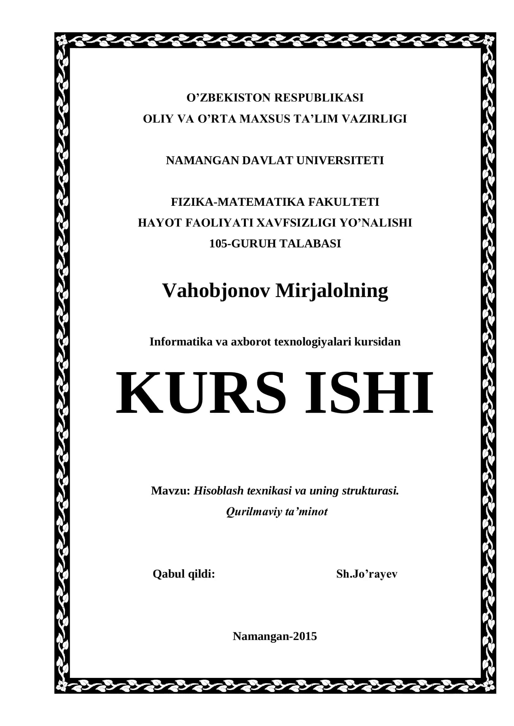 Informatika va axborot texnologiyalari kursi 1