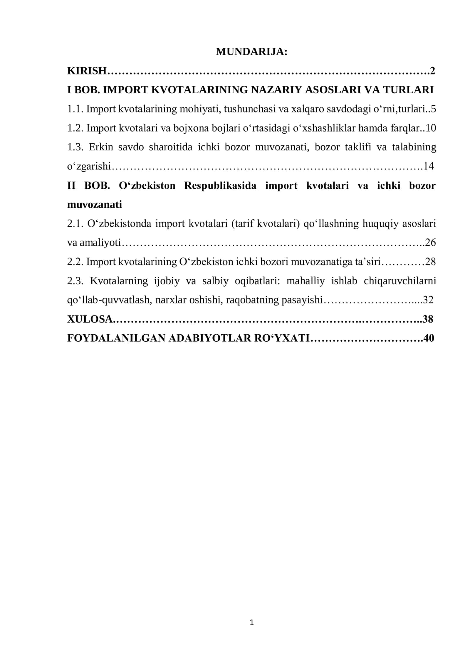 IMPORT KVOTALARINING NAZARIY ASOSLARI VA TURLARI 1