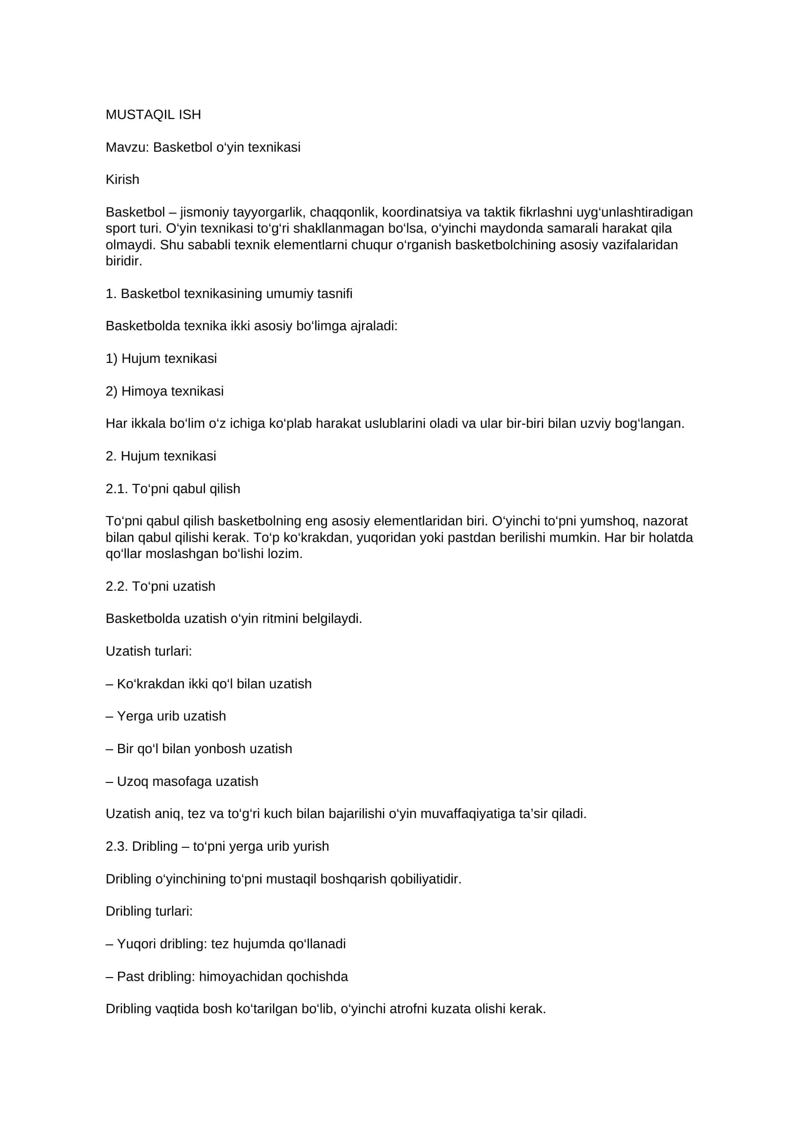 Basketbol o‘yin texnikasi 1