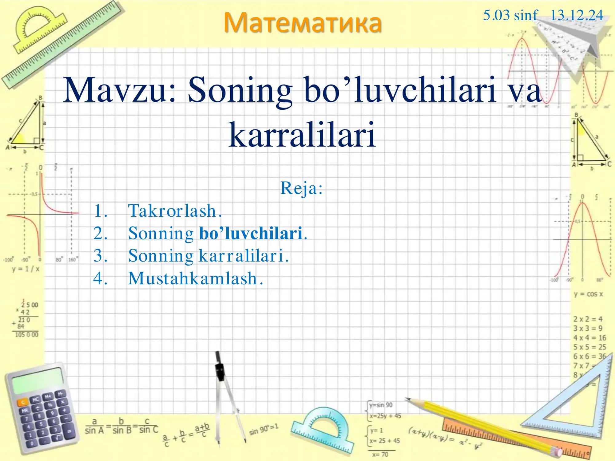 Soning bo’luvchilari va karralilari. 1