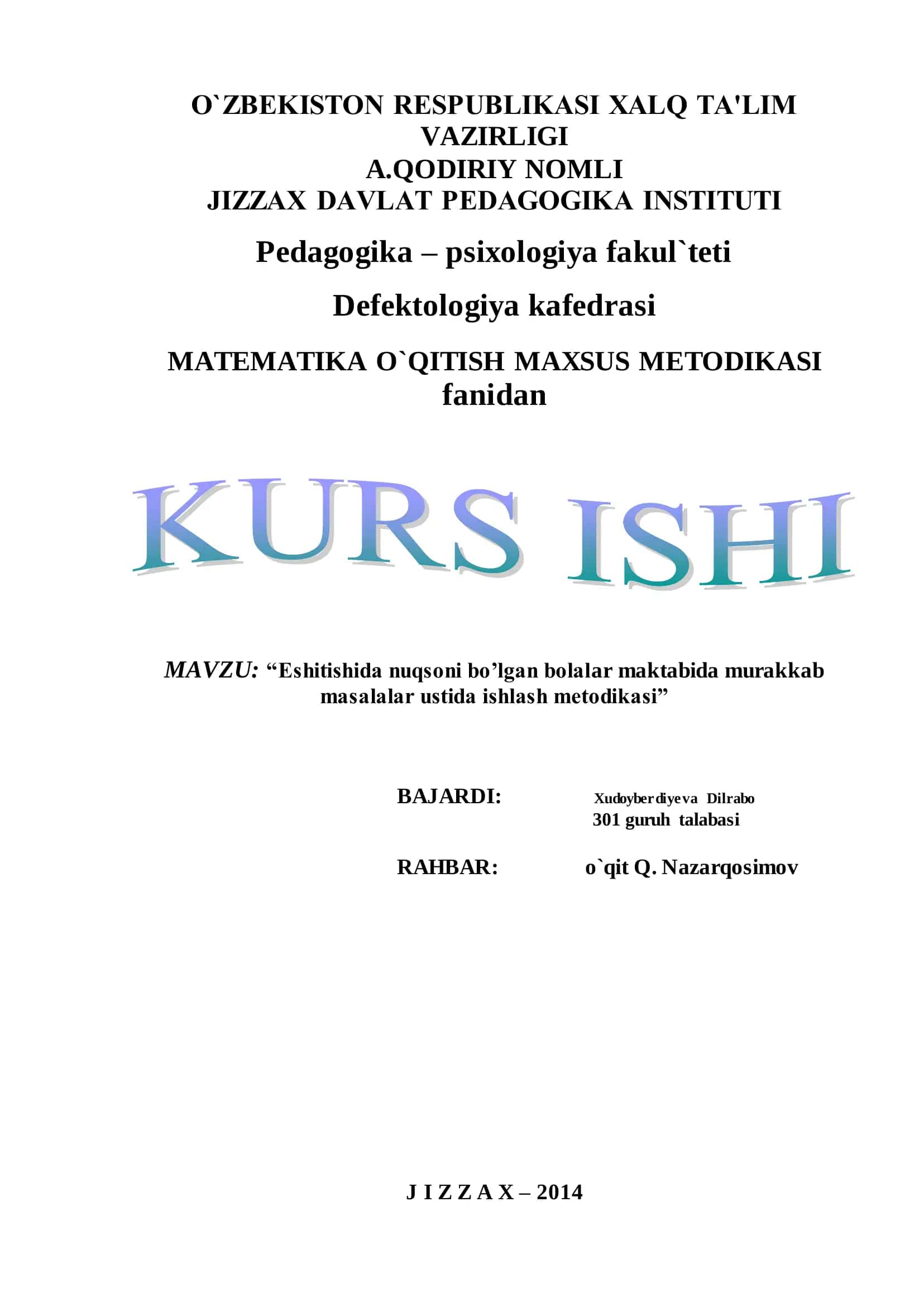 MATEMATIKA O`QITISH MAXSUS METODIKASI 1
