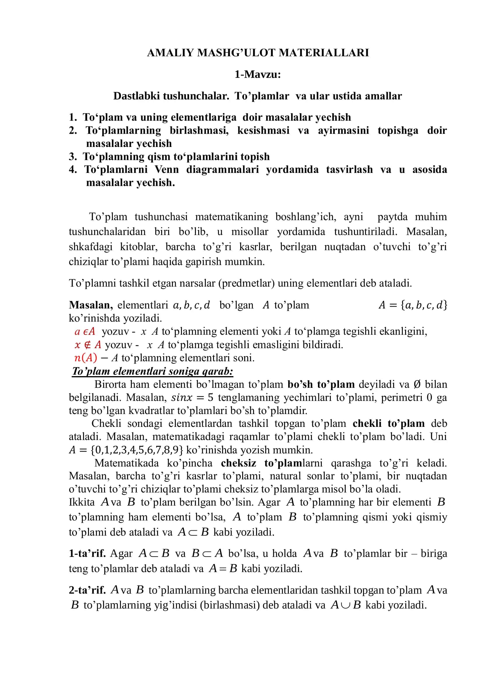 AMALIY MASHG’ULOT MATERIALLARI 1