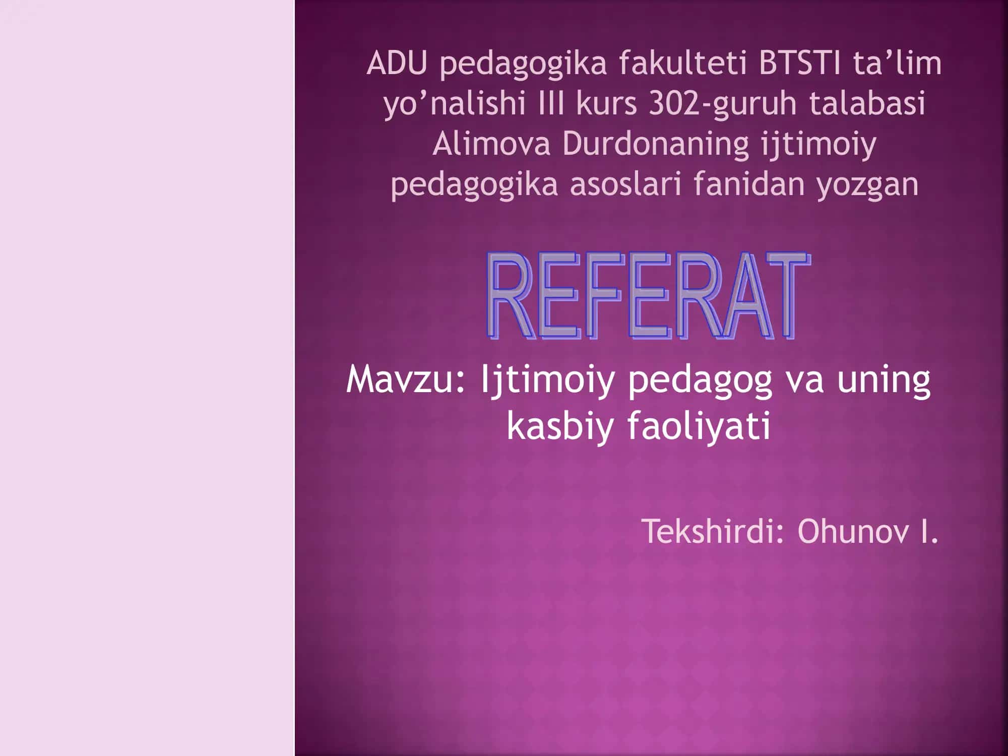 Ijtimoiy pedagog va uning kasbiy faoliyati 1