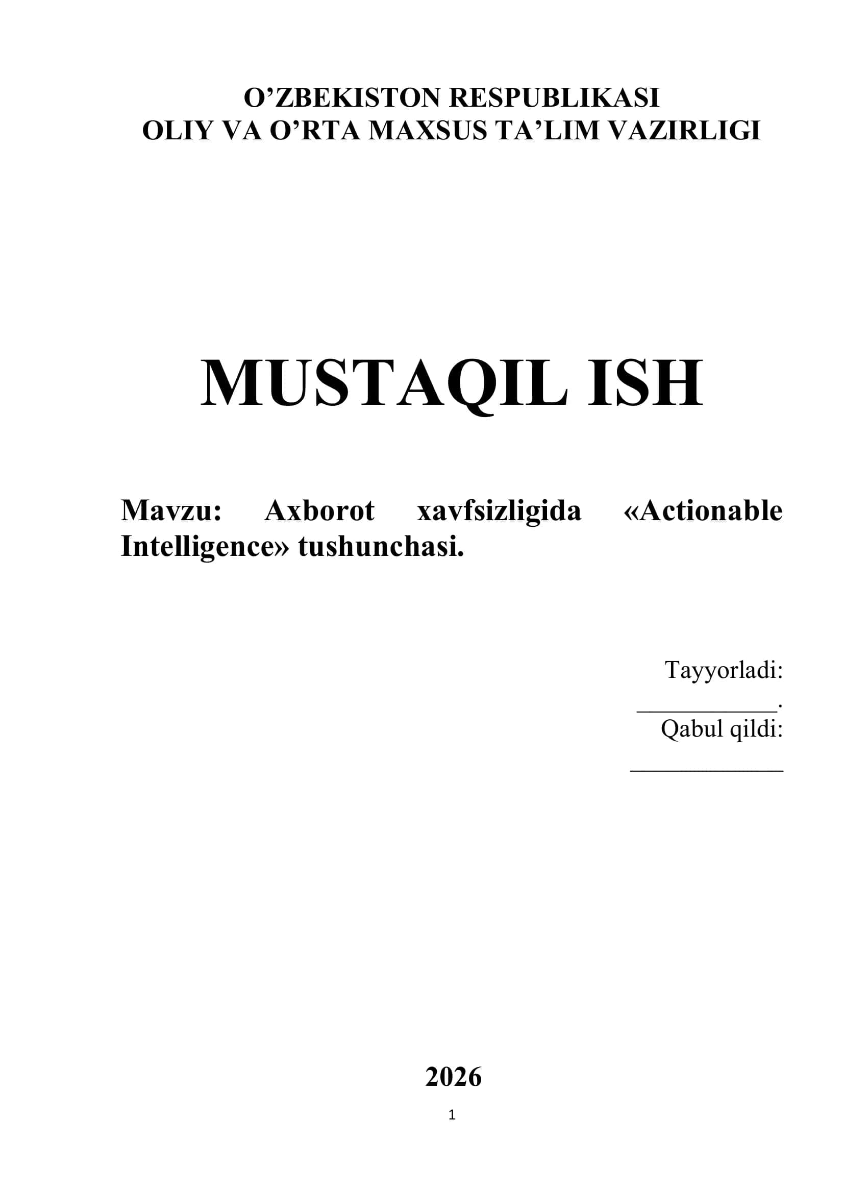 Actionable Intelligence 1