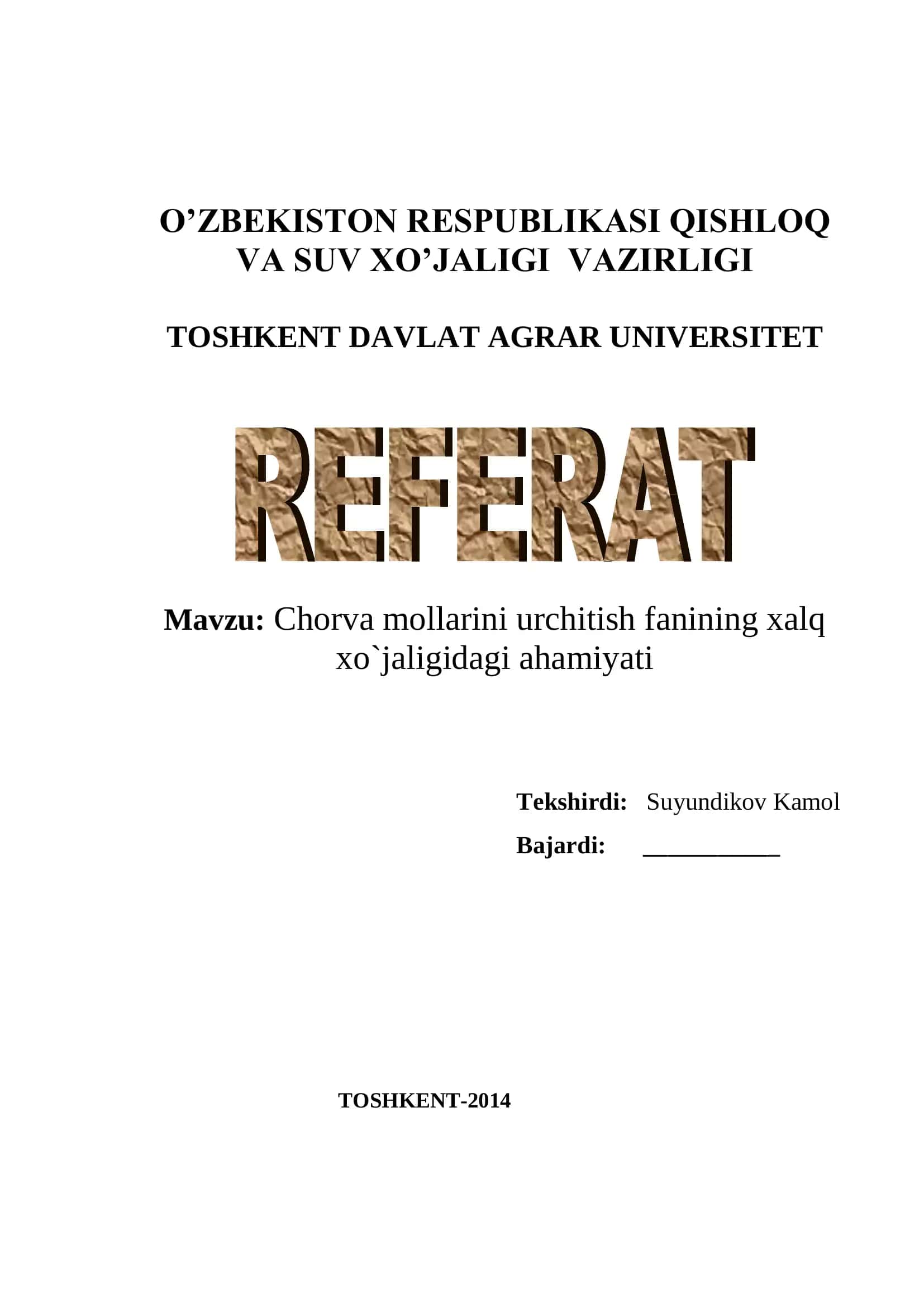 Chorva mollarini urchitish fanining xalq xo`jaligidagi ahamiyati 1