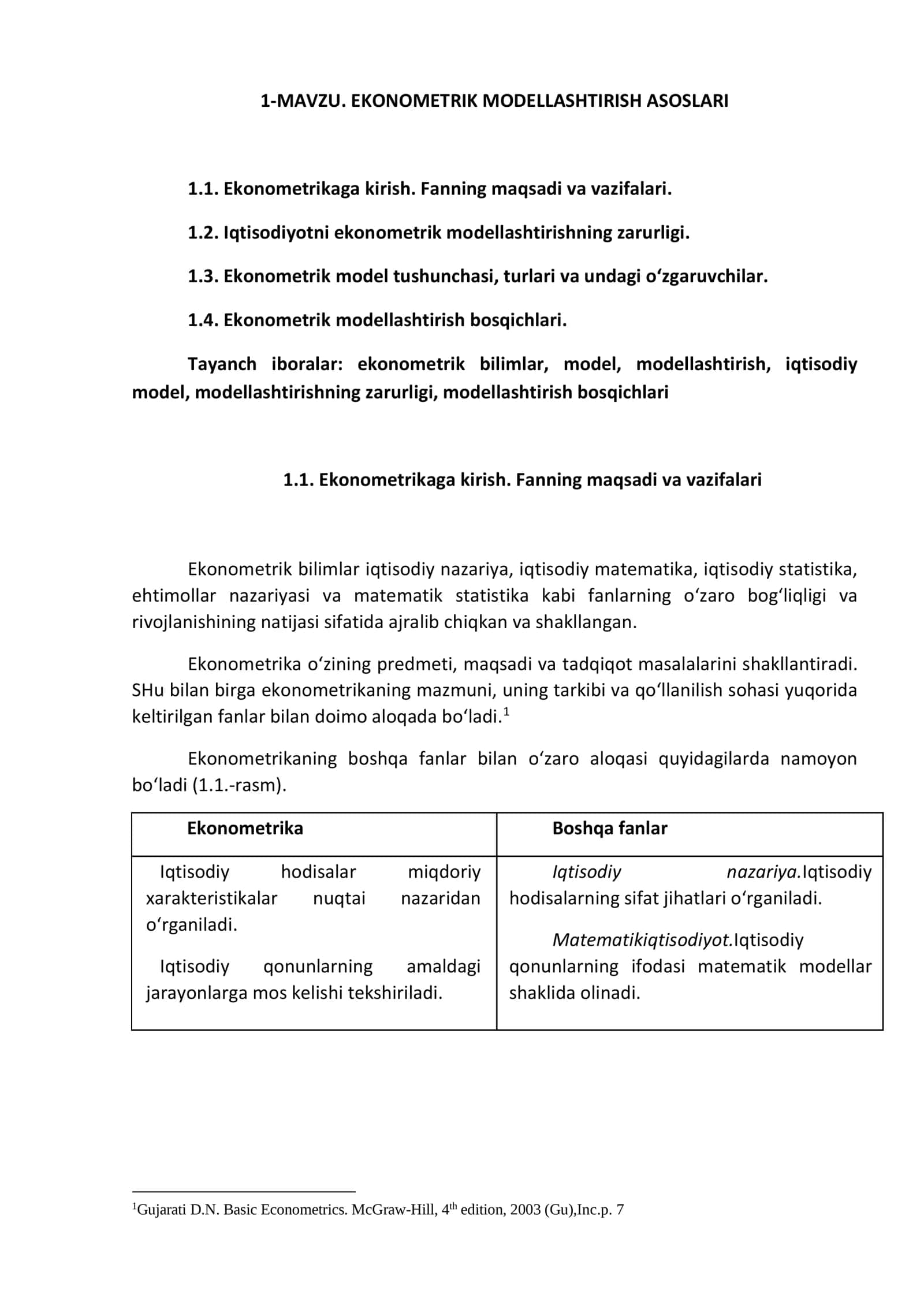 EKONOMETRIK MODELLASHTIRISH ASOSLARI 1
