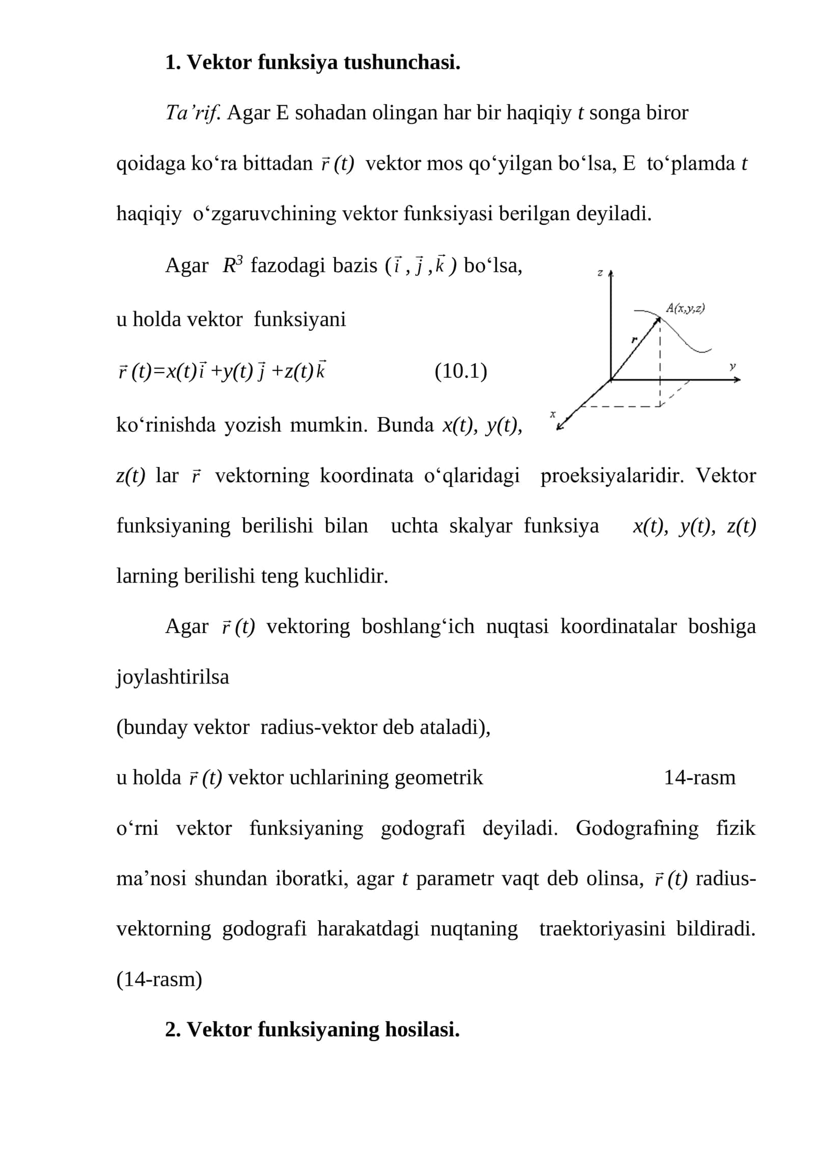 Vektor funksiya tushunchasi 1