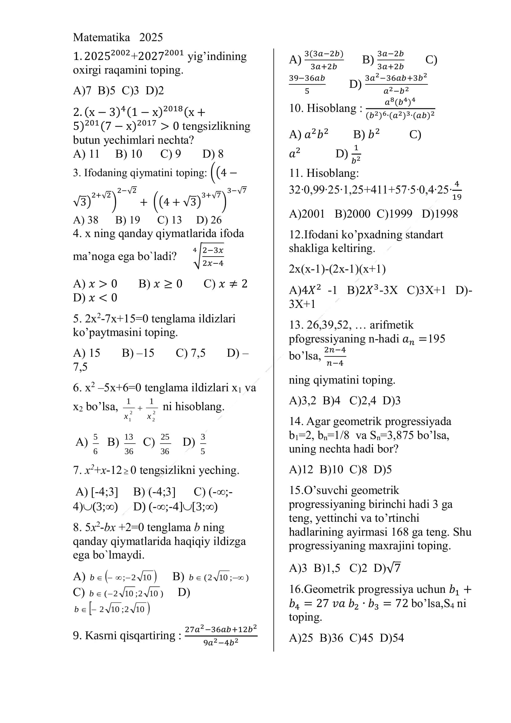 Matematika 2025 1