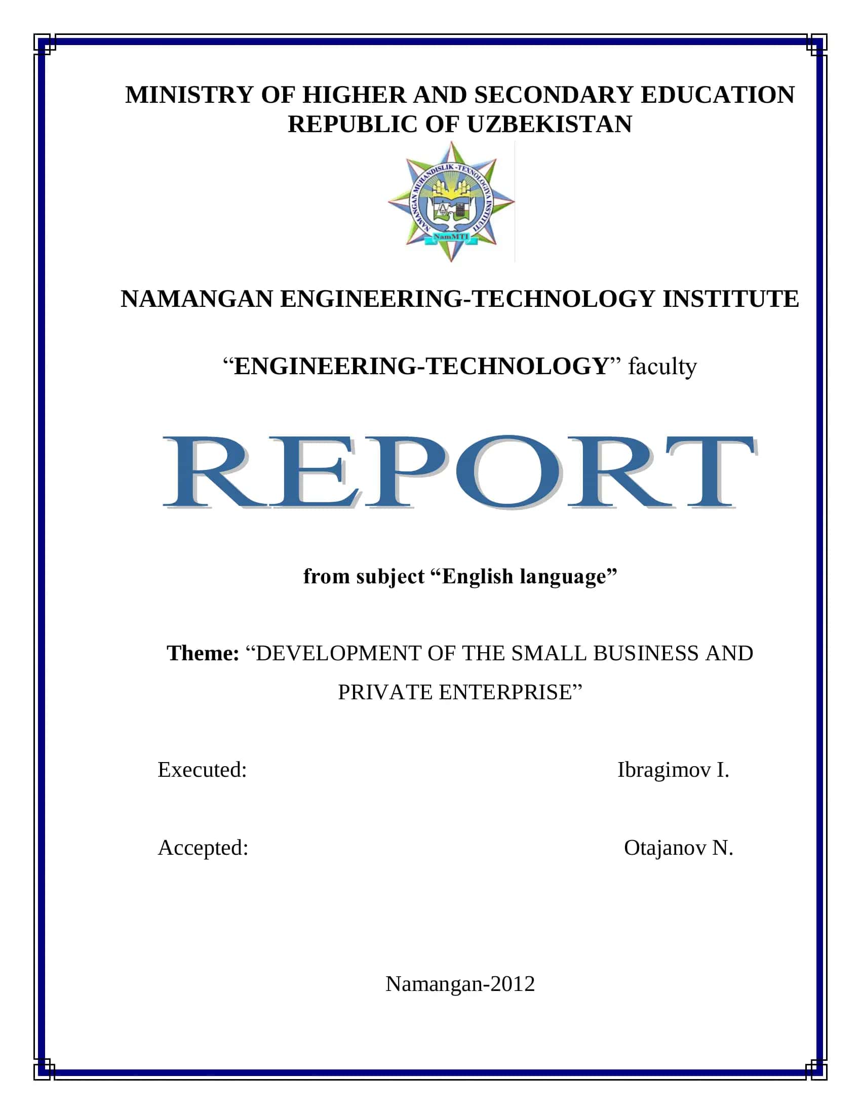 "DEVELOPMENT OF THE SMALL BUSINESS AND PRIVATE ENTERPRISE" 1
