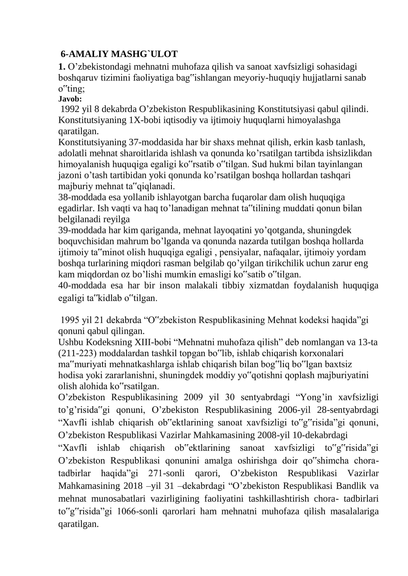 О’zbekistondagi mehnatni muhofaza qilish va sanoat xavfsizligi sohasidagi boshqaruv tizimi 1