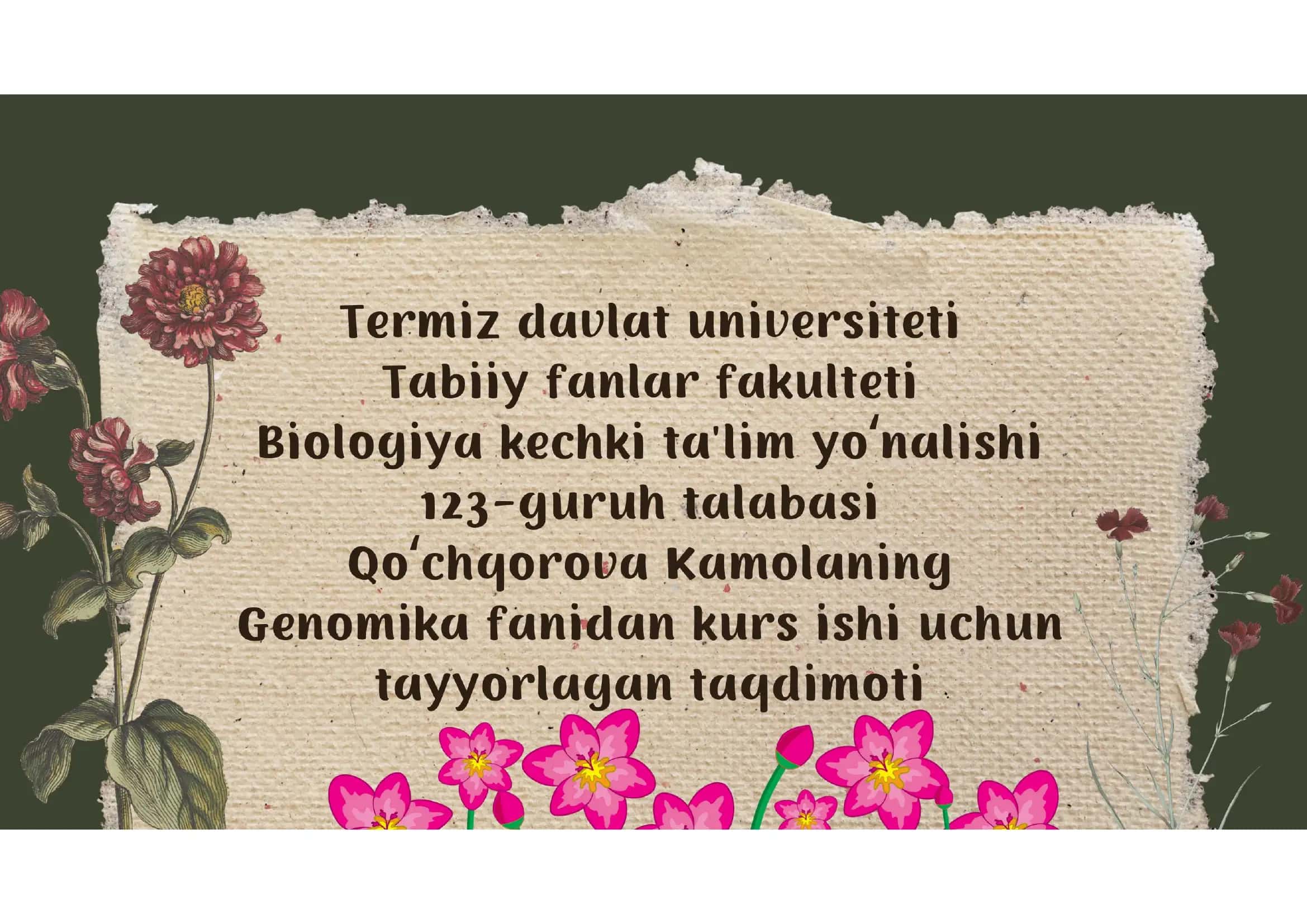 Genomika fanidan kurs ishi 1
