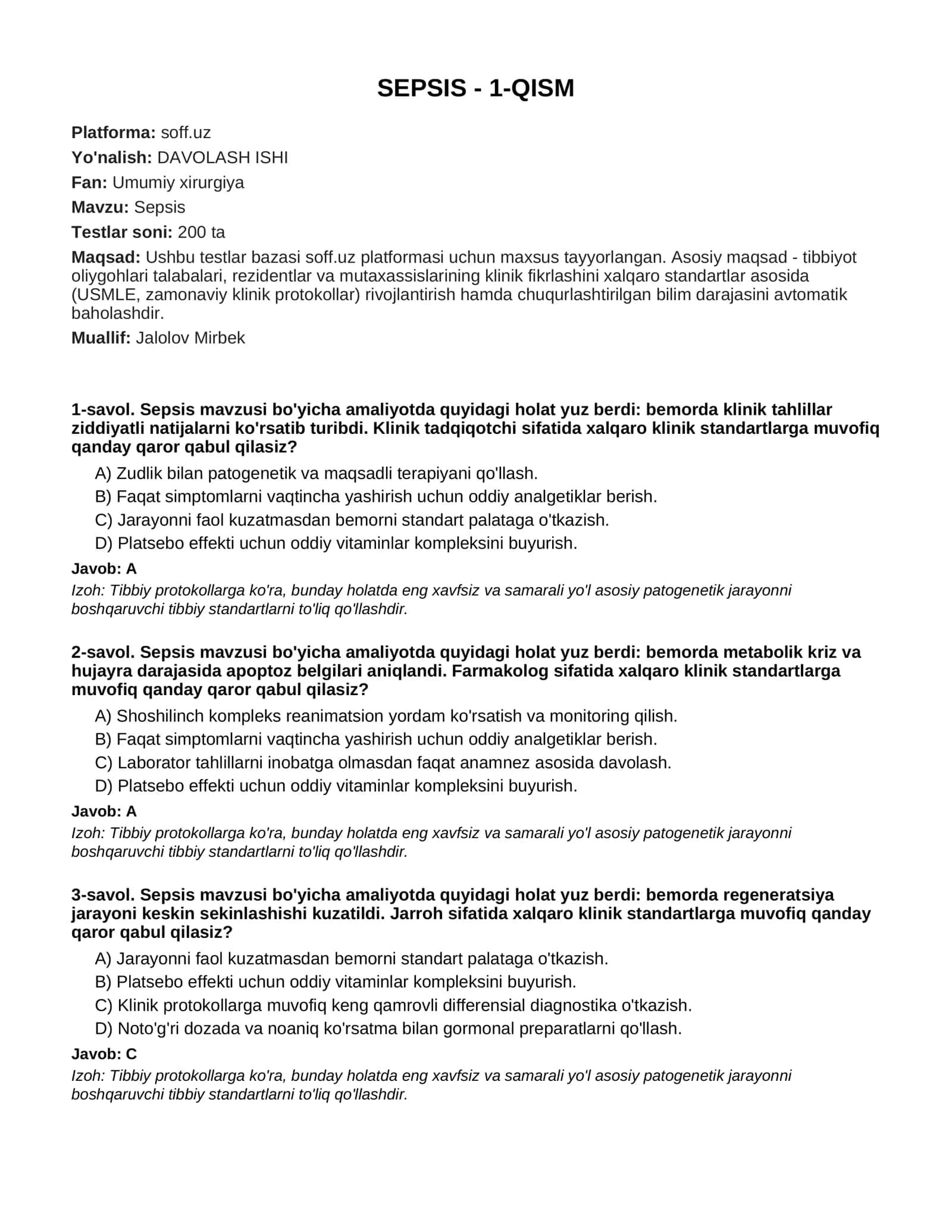 SEPSIS - 1-QISM 1