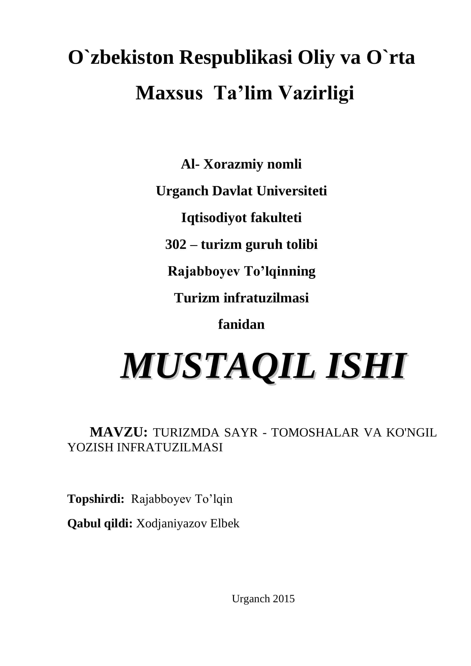 Turizmda sayr - tomoshalar va ko'ngil yozish 1
