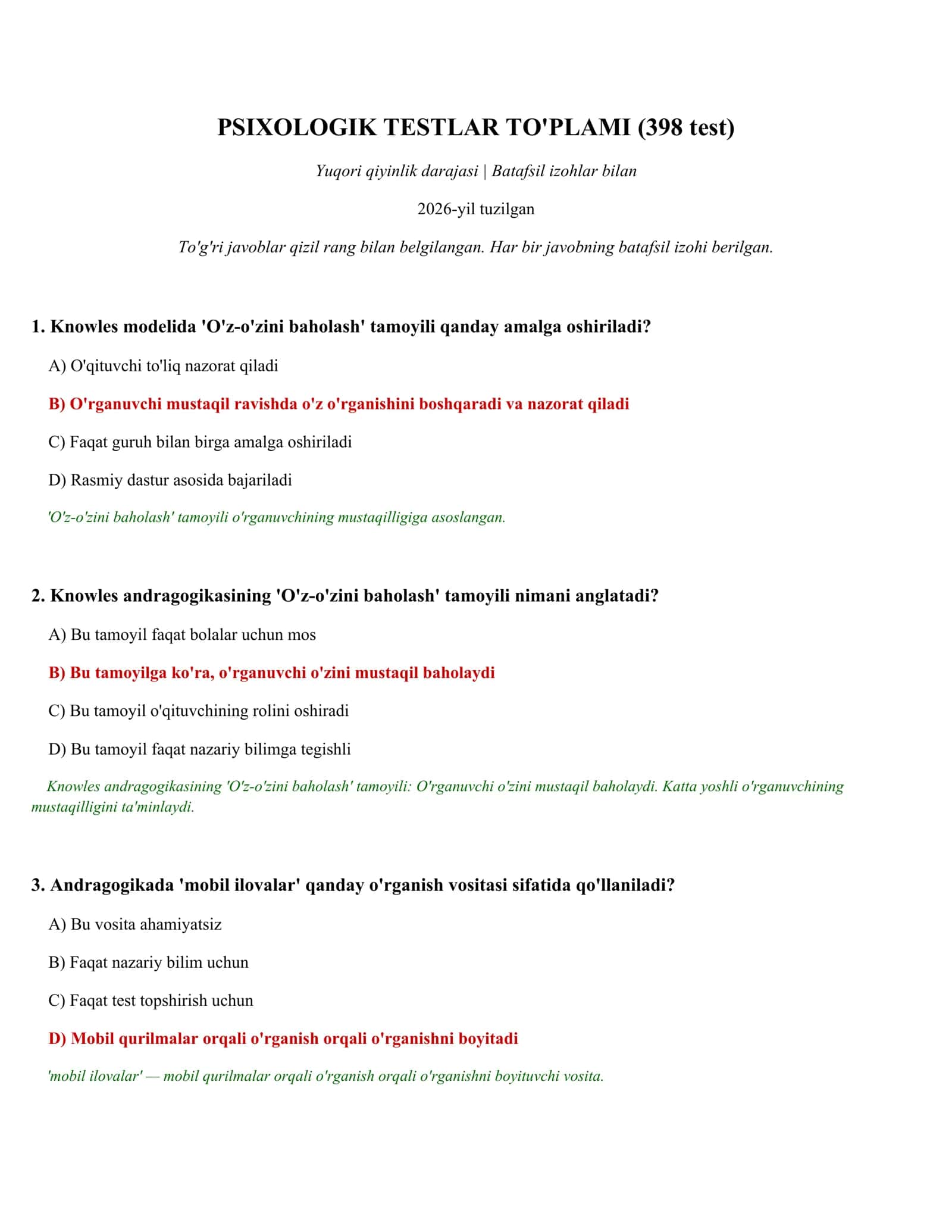 PSIXOLOGIK TESTLAR TO'PLAMI (398 test) 1