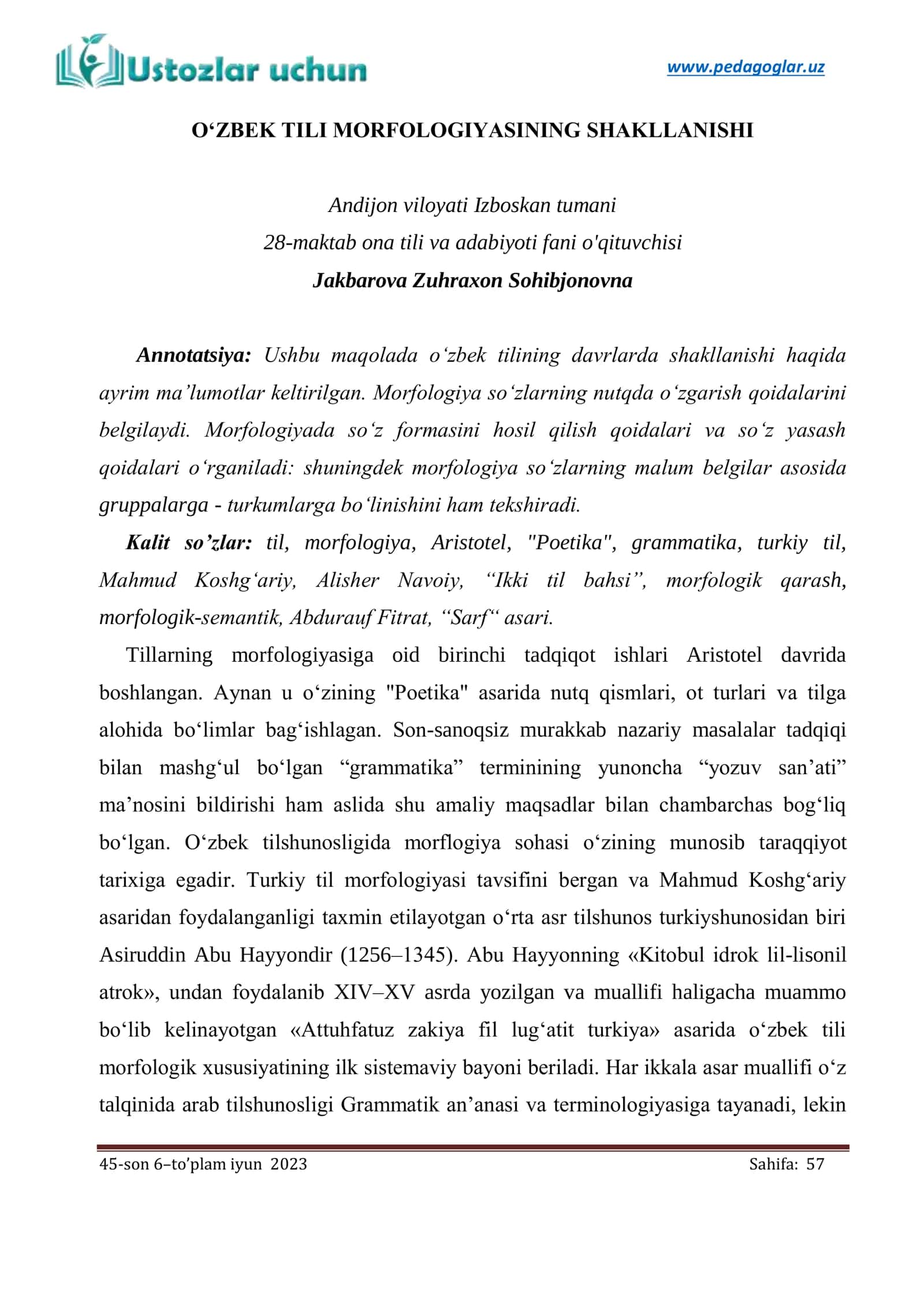 O‘ZBEK TILI MORFOLOGIYASINING SHAKLLANISHI 1