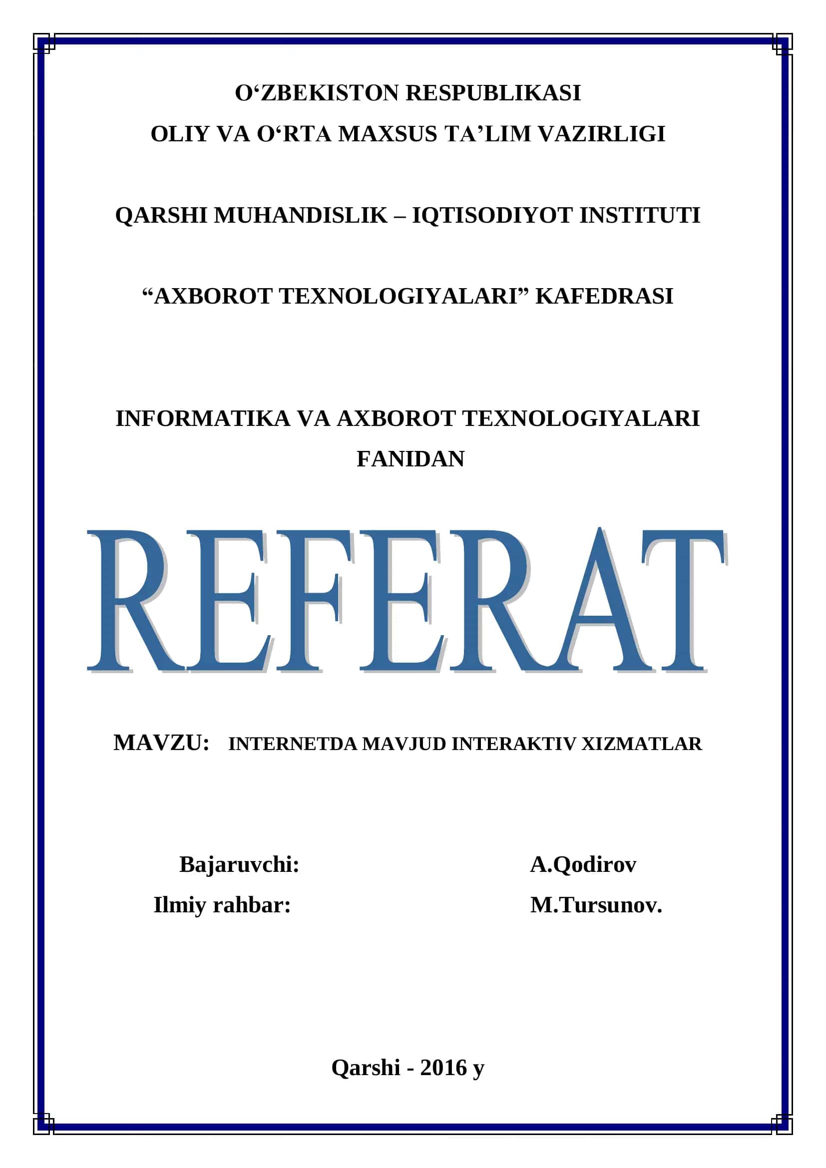 Internetda mavjud interaktiv xizmatlar 1