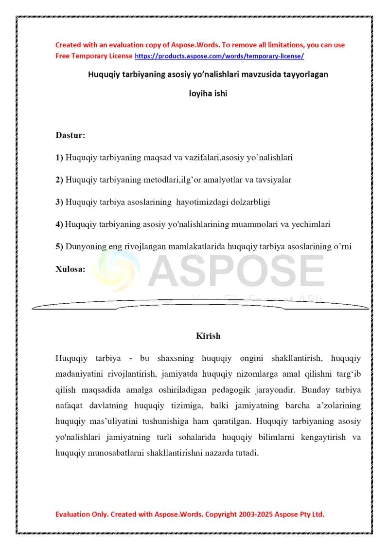 Huquqiy tarbiyaning asosiy yo’nalishlari 1