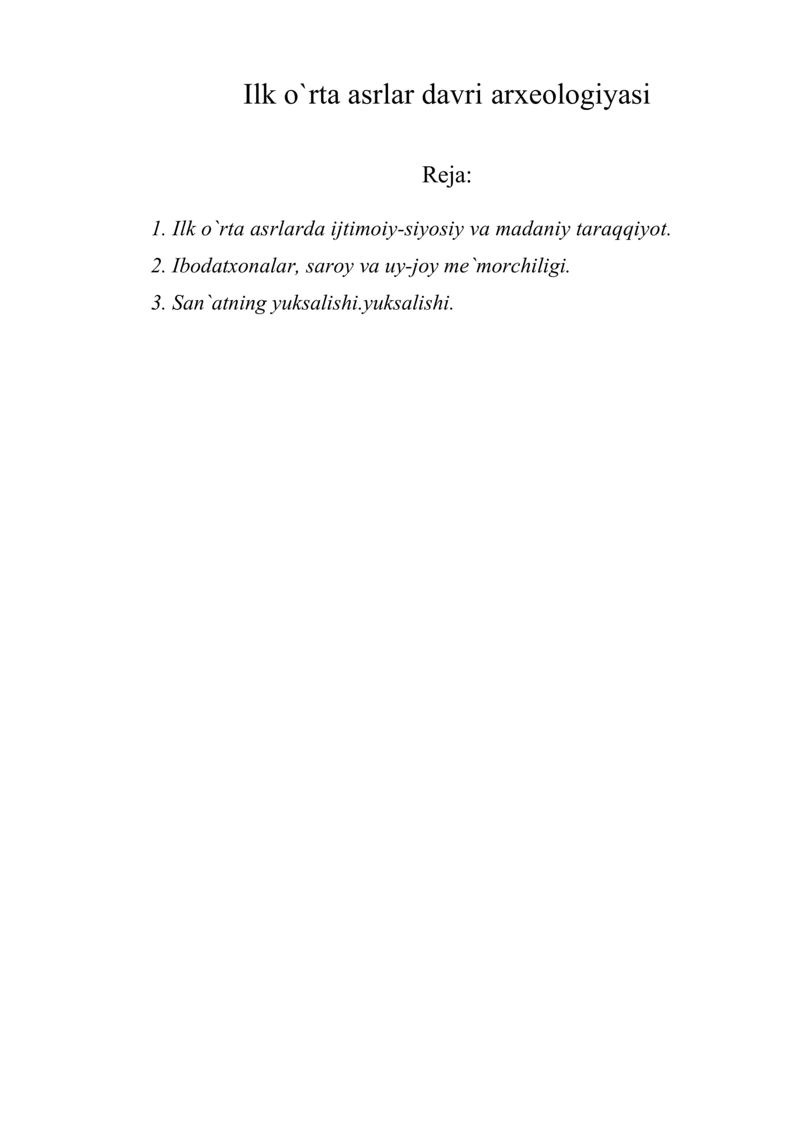 Ilk o`rta asrlar davri arxeologiyasi 1