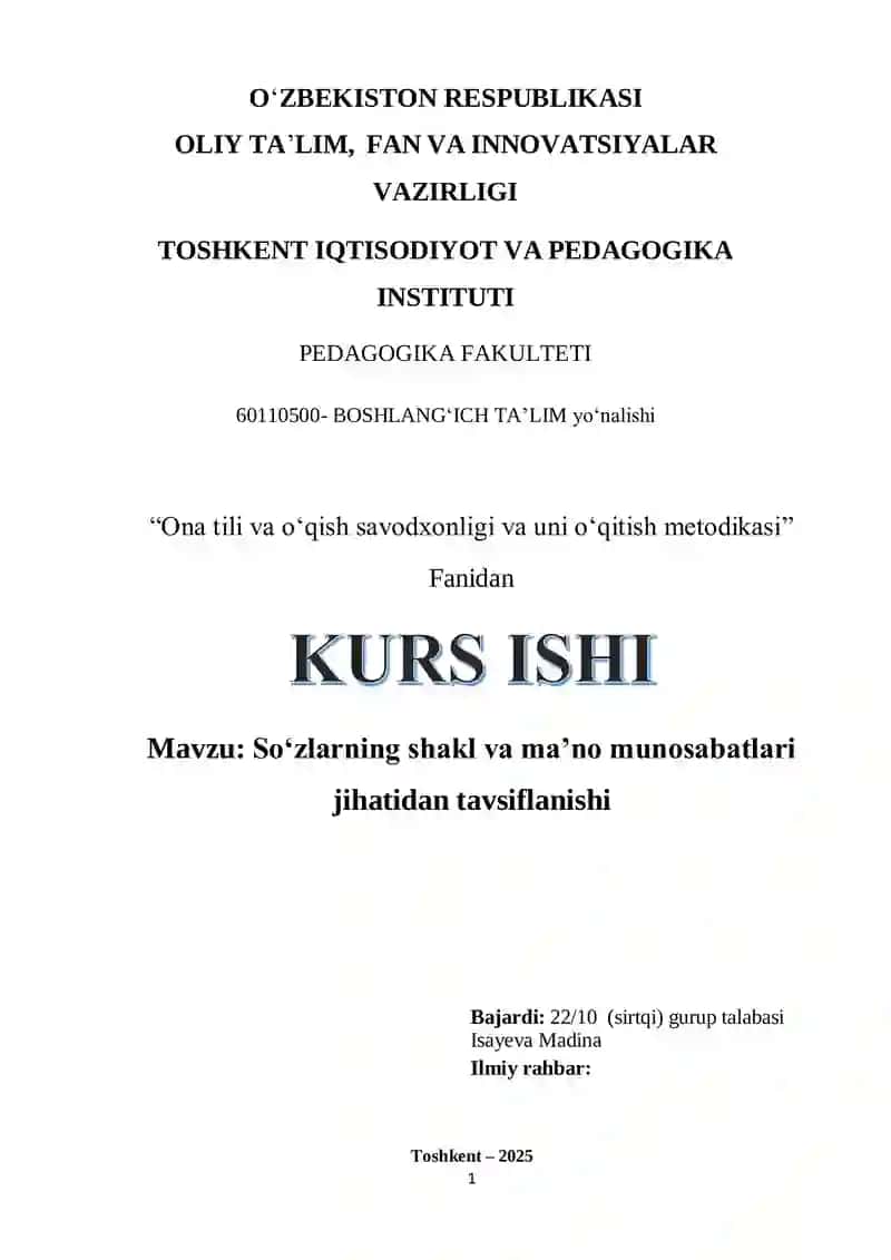 Ona tili va oʻqish savodxonligi va uni oʻqitish metodikasi