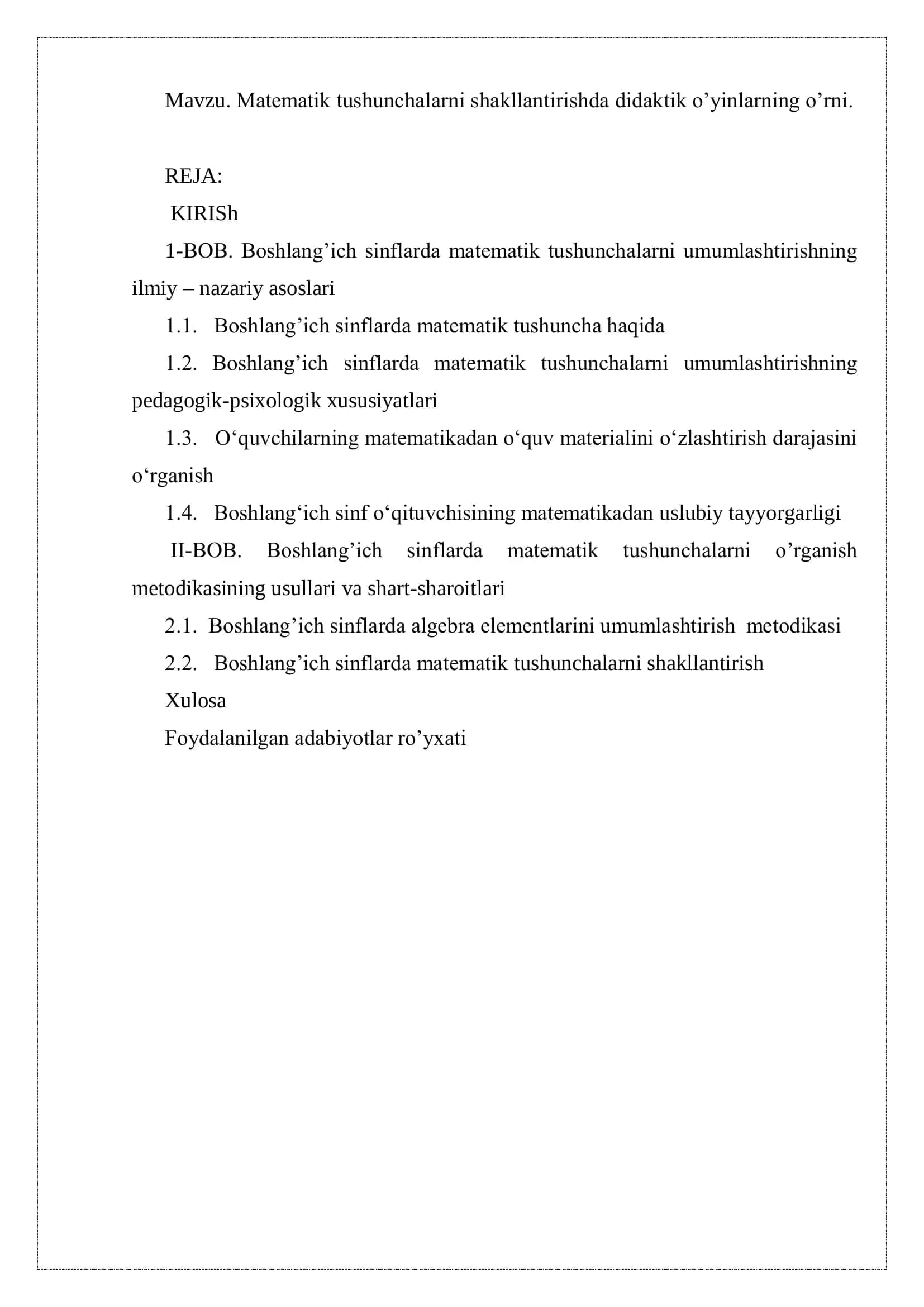 Matematik tushunchalarni shakllantirishda didaktik o’yinlarning o’rni 1