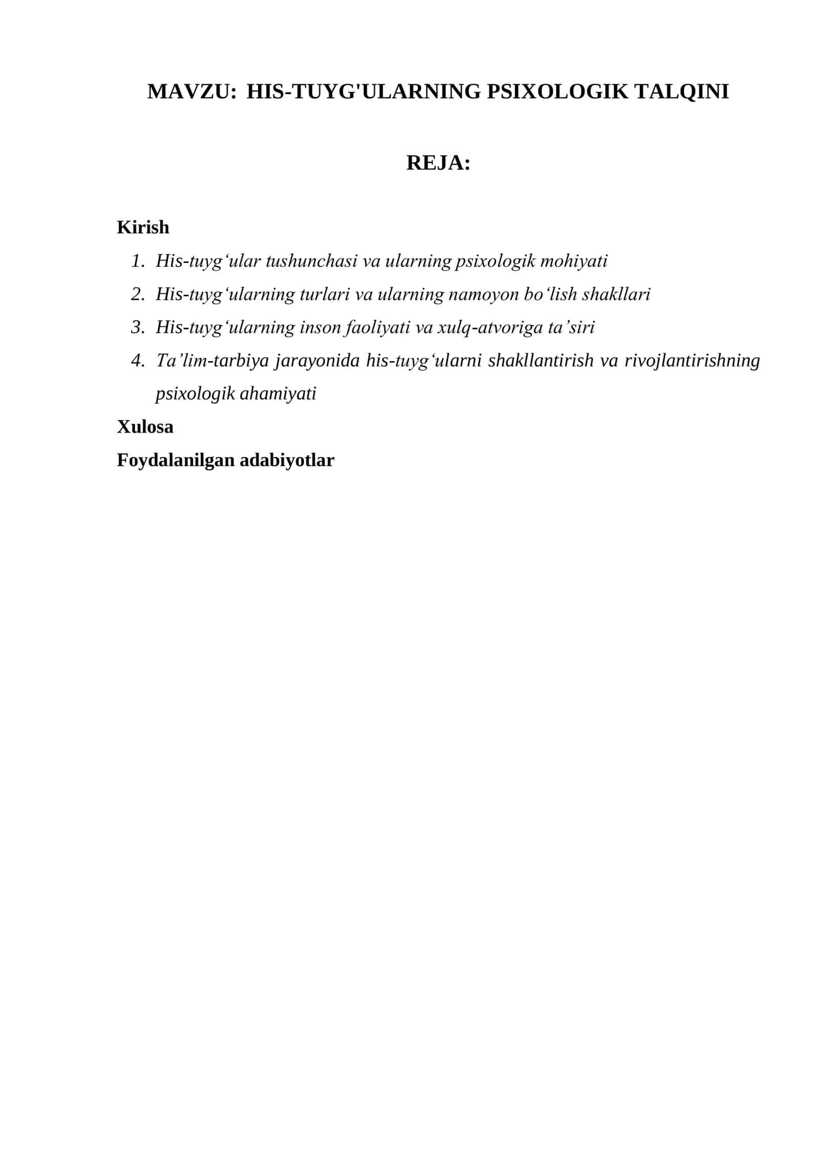 HIS-TUYG'ULARNING PSIXOLOGIK TALQINI 1