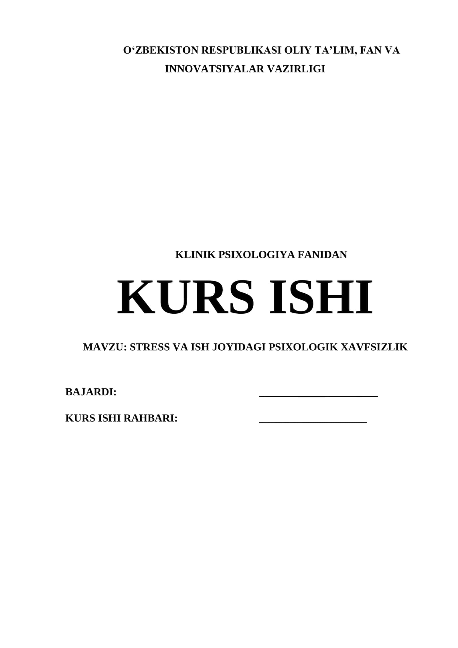 KLINIK PSIXOLOGIYA FANIDAN KURS ISHI 1