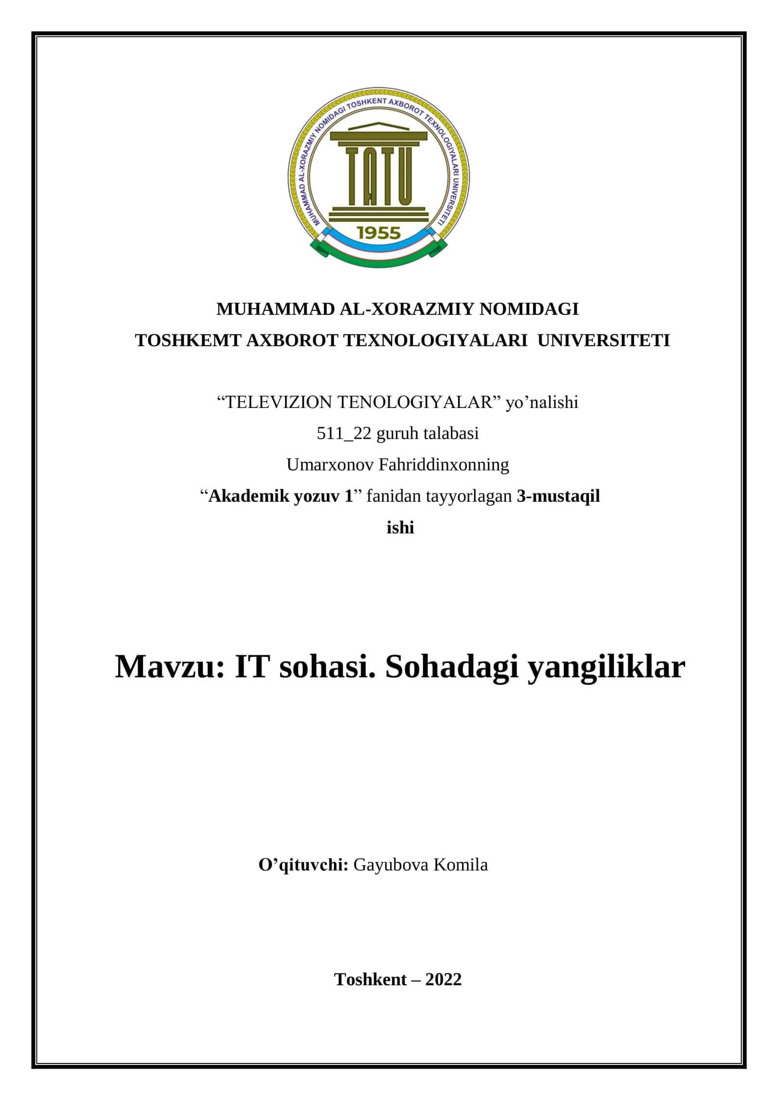 IT sohasi. Sohadagi yangiliklar 1