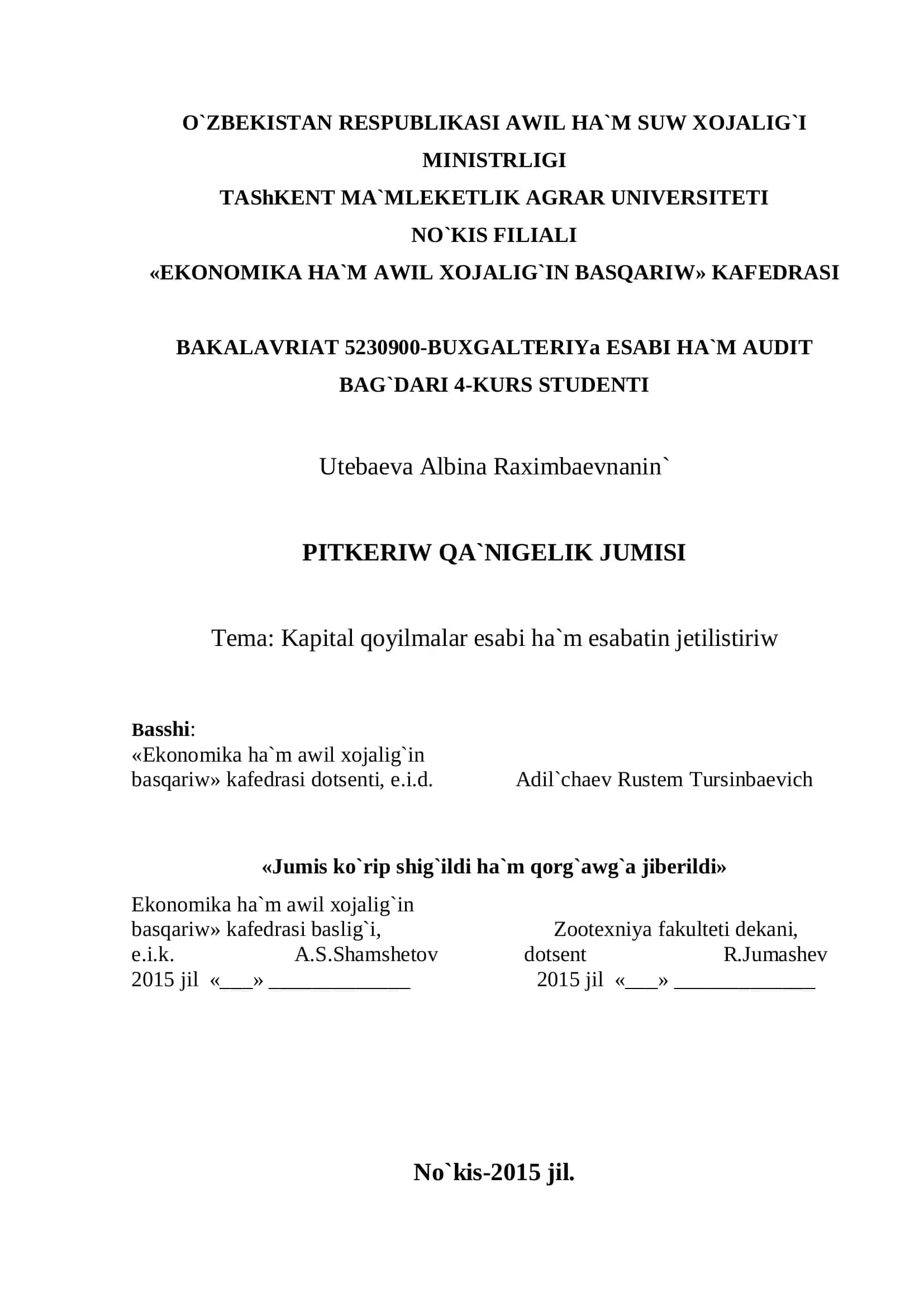 BUXGALTERIYa ESABI HA`M AUDIT BAG`DARI 4-KURS STUDENTI 1