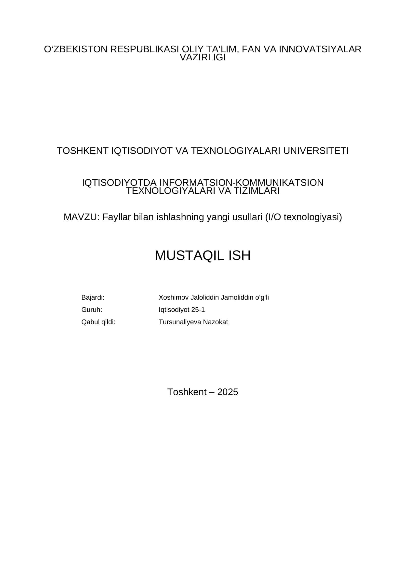 Fayllar bilan ishlashning yangi usullari (I/O texnologiyasi) 1