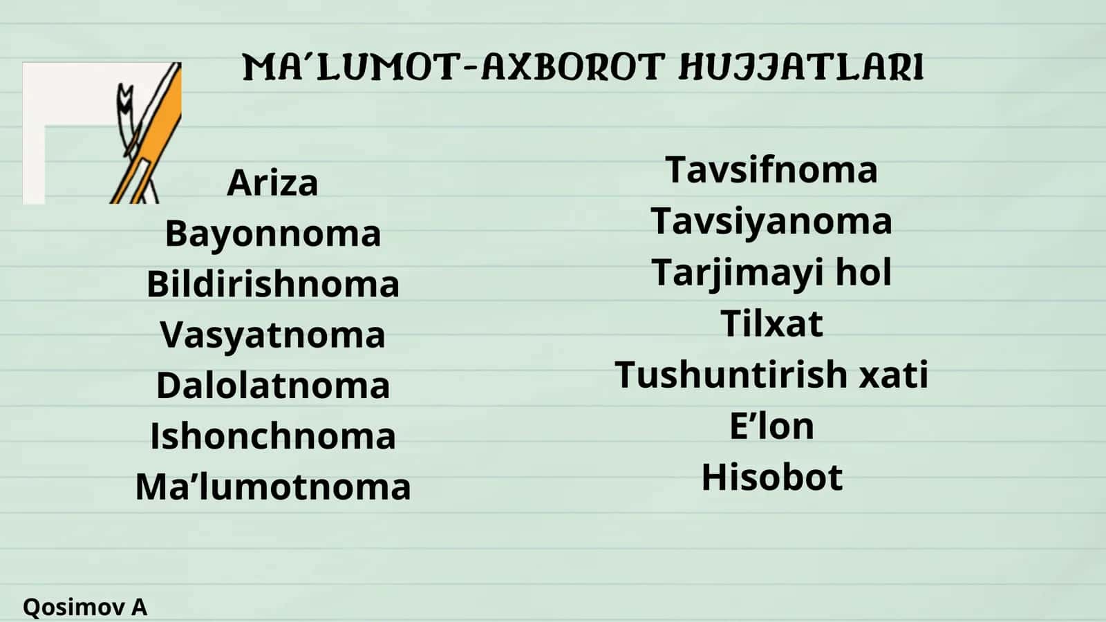 MA’LUMOT-AXBOROT HUJJATLARI 1