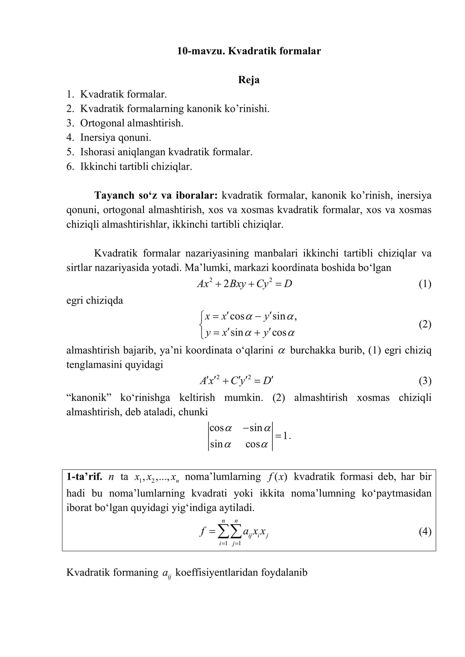 Kvadratik formalar 1