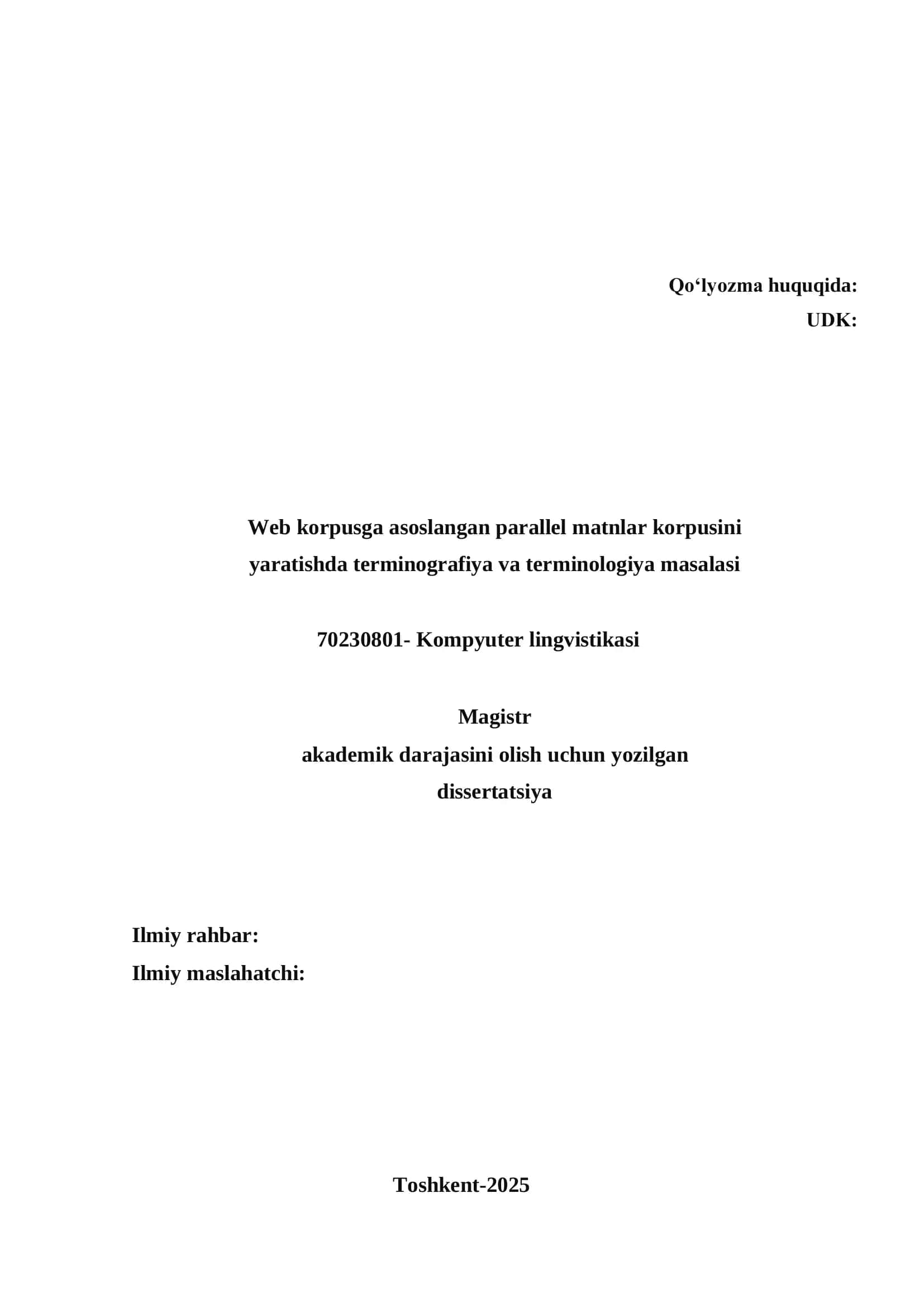 Web korpusga asoslangan parallel matnlar korpusini yaratishda terminografiya va terminologiya masalasi 1